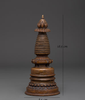Stupa for Spiritual Growth | Handcrafted Oxidized Copper Buddhist Stupa