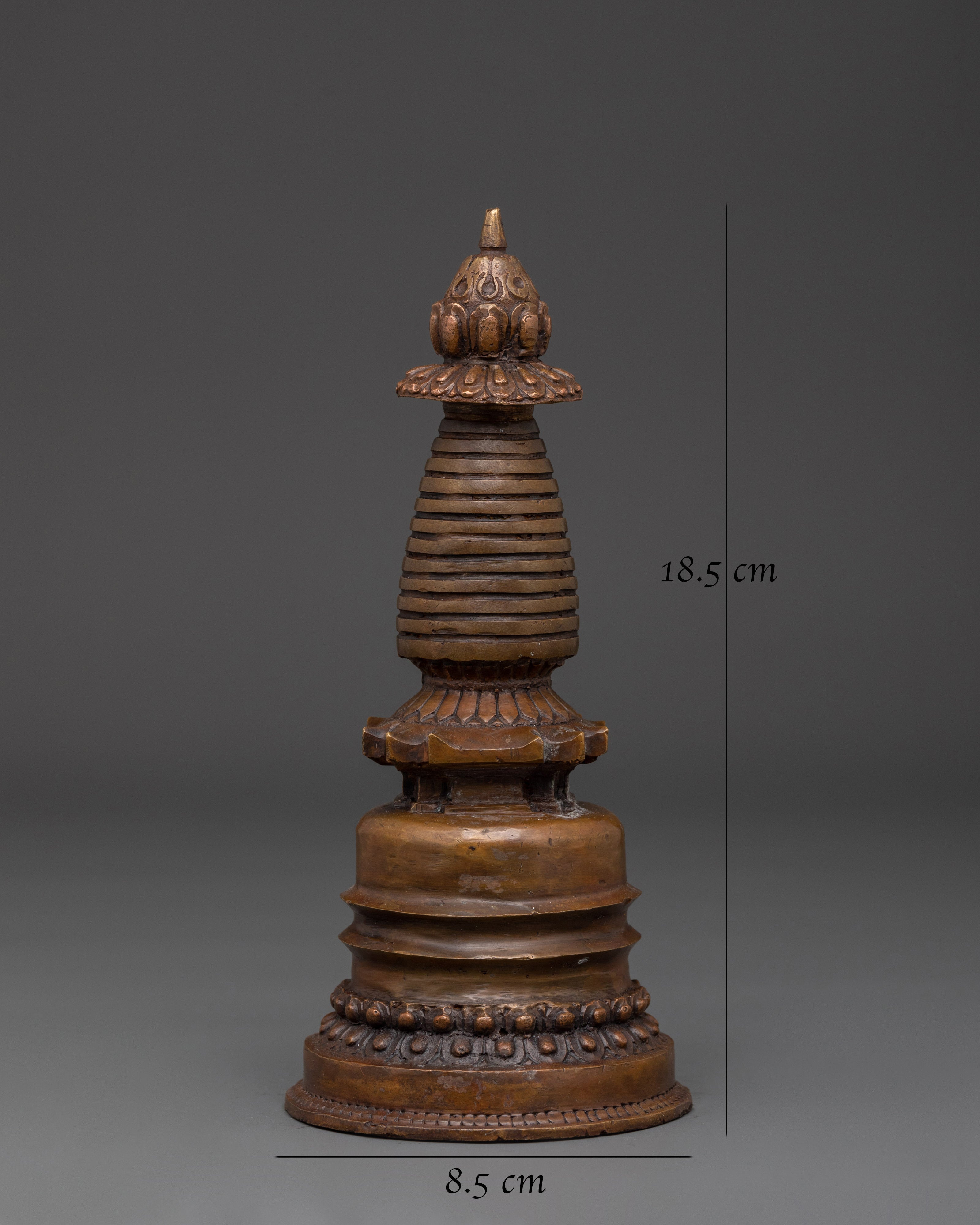 Stupa for Spiritual Growth | Handcrafted Oxidized Copper Buddhist Stupa