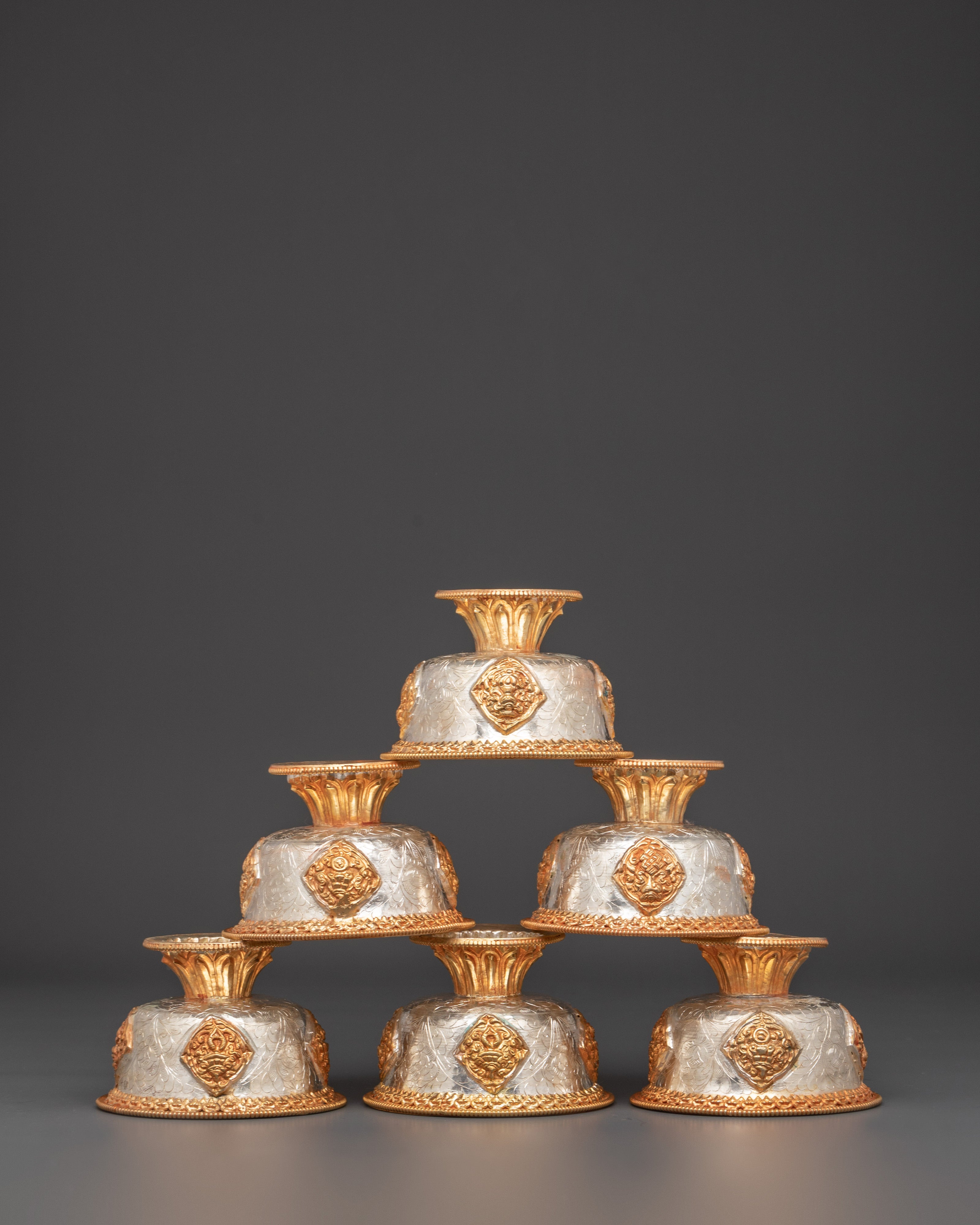 Prayer Offering Bowls Set | Copper, Silver & Gold Plated Ritual Bowls