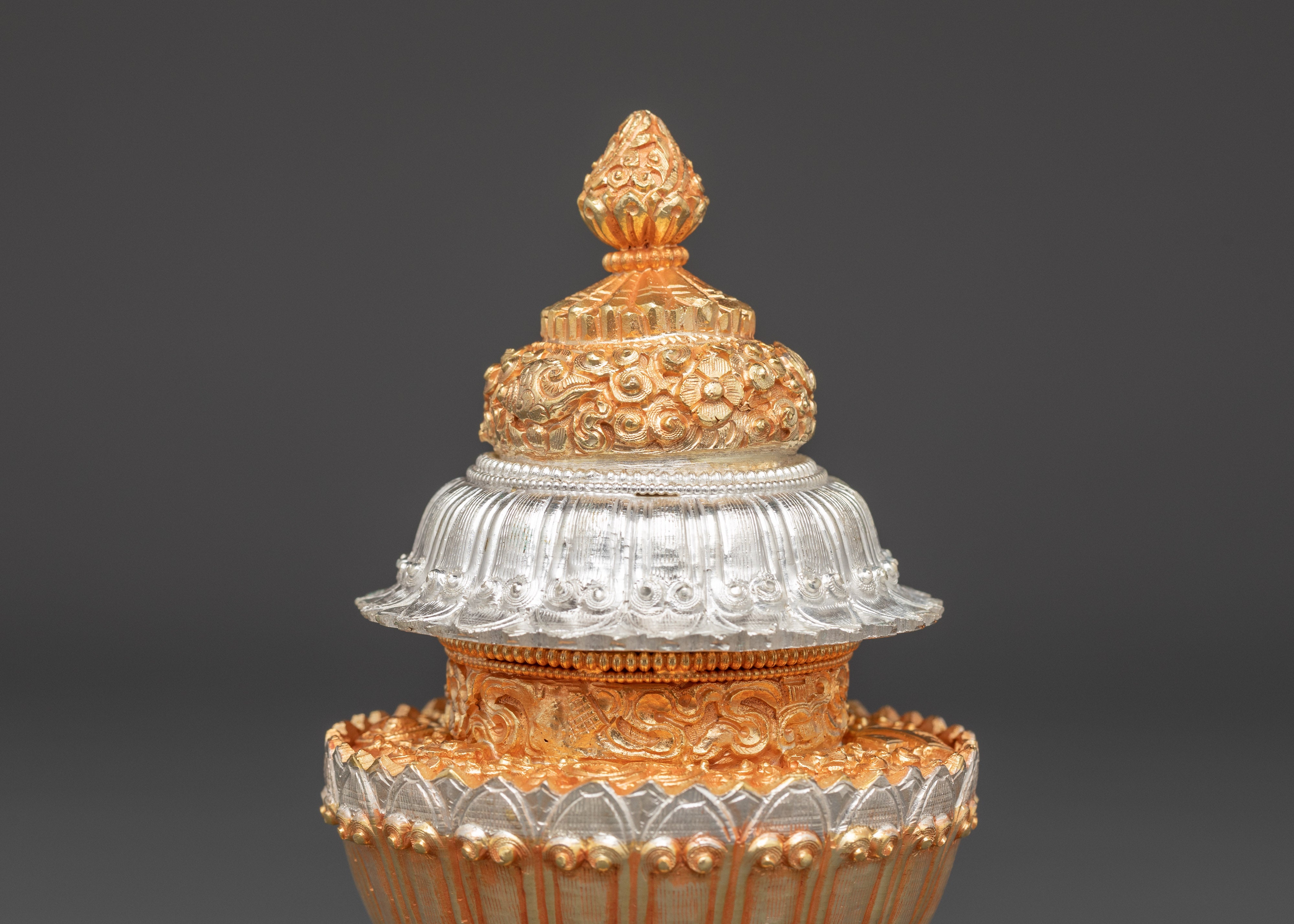 Spiritual Tibetan Rice Jar | Handcrafted Copper with Electro Gold & Silver Plating