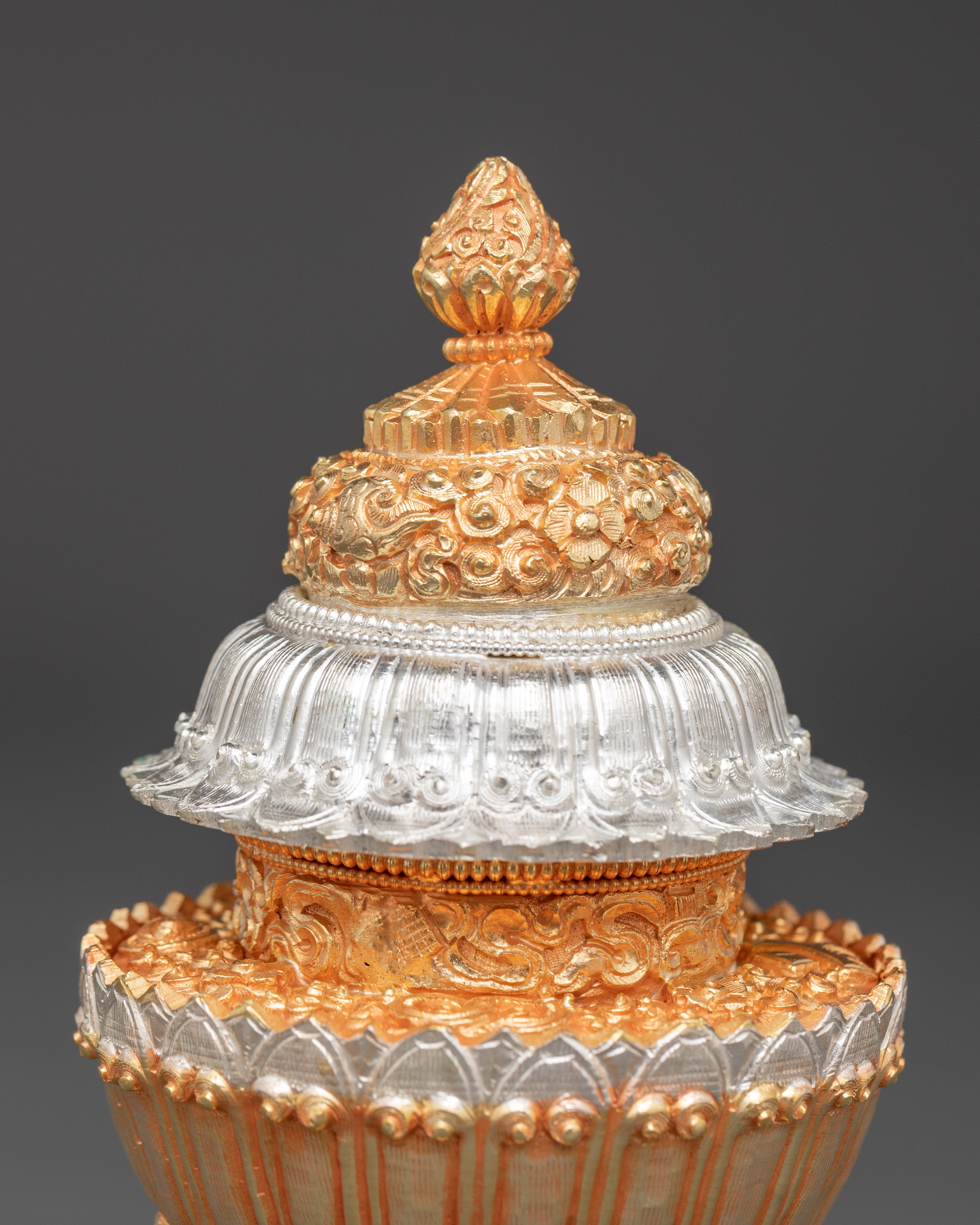 Spiritual Tibetan Rice Jar | Handcrafted Copper with Electro Gold & Silver Plating