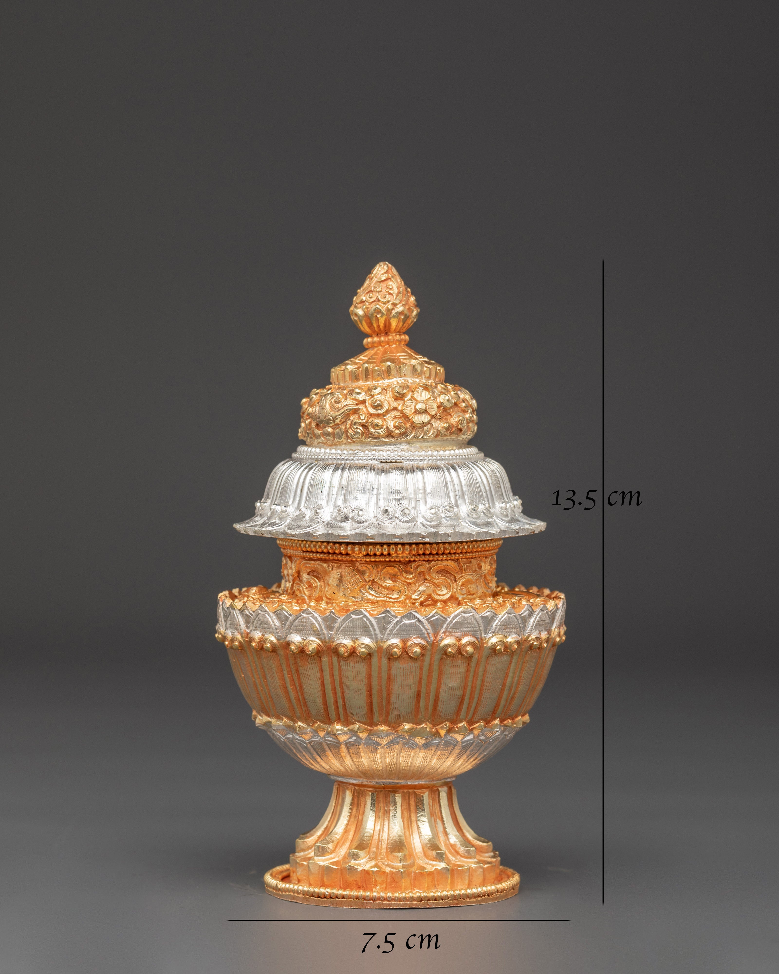 Spiritual Tibetan Rice Jar | Handcrafted Copper with Electro Gold & Silver Plating