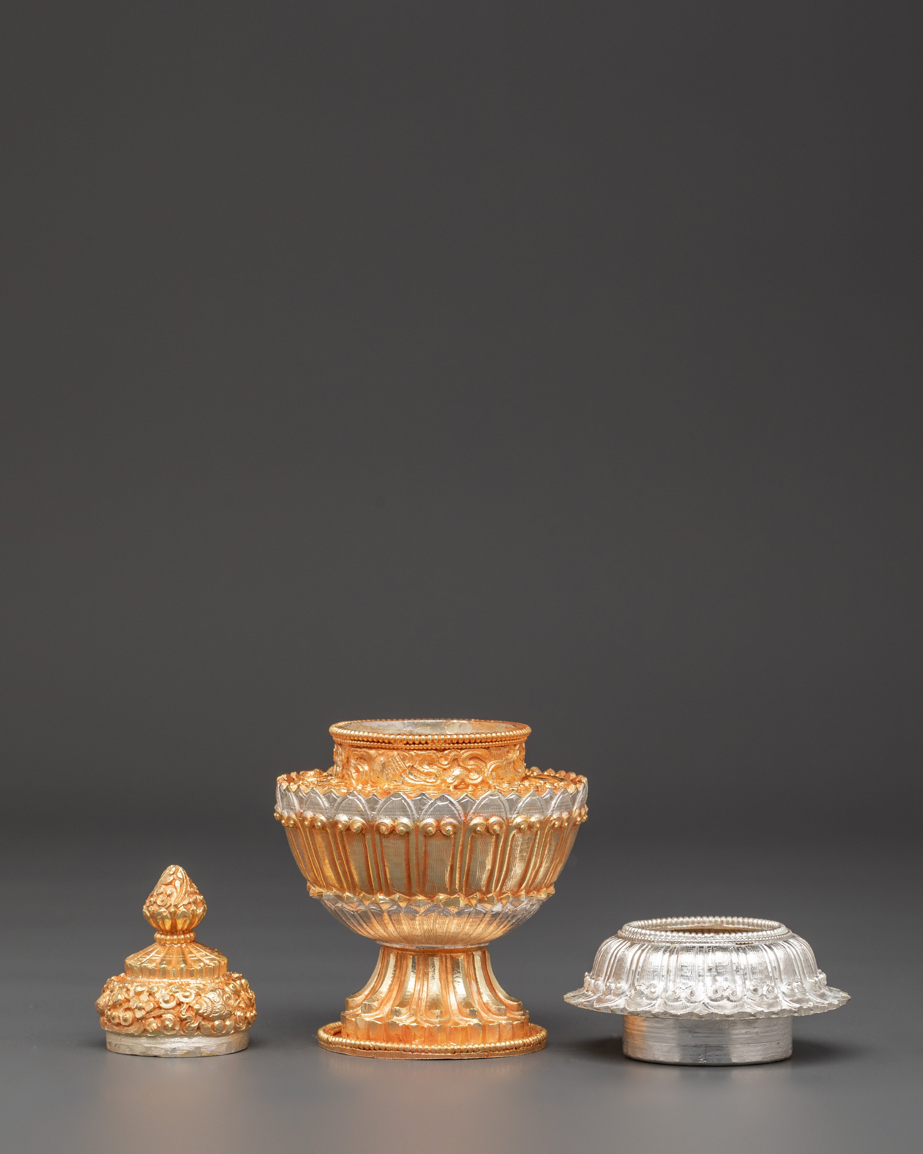 Spiritual Tibetan Rice Jar | Handcrafted Copper with Electro Gold & Silver Plating