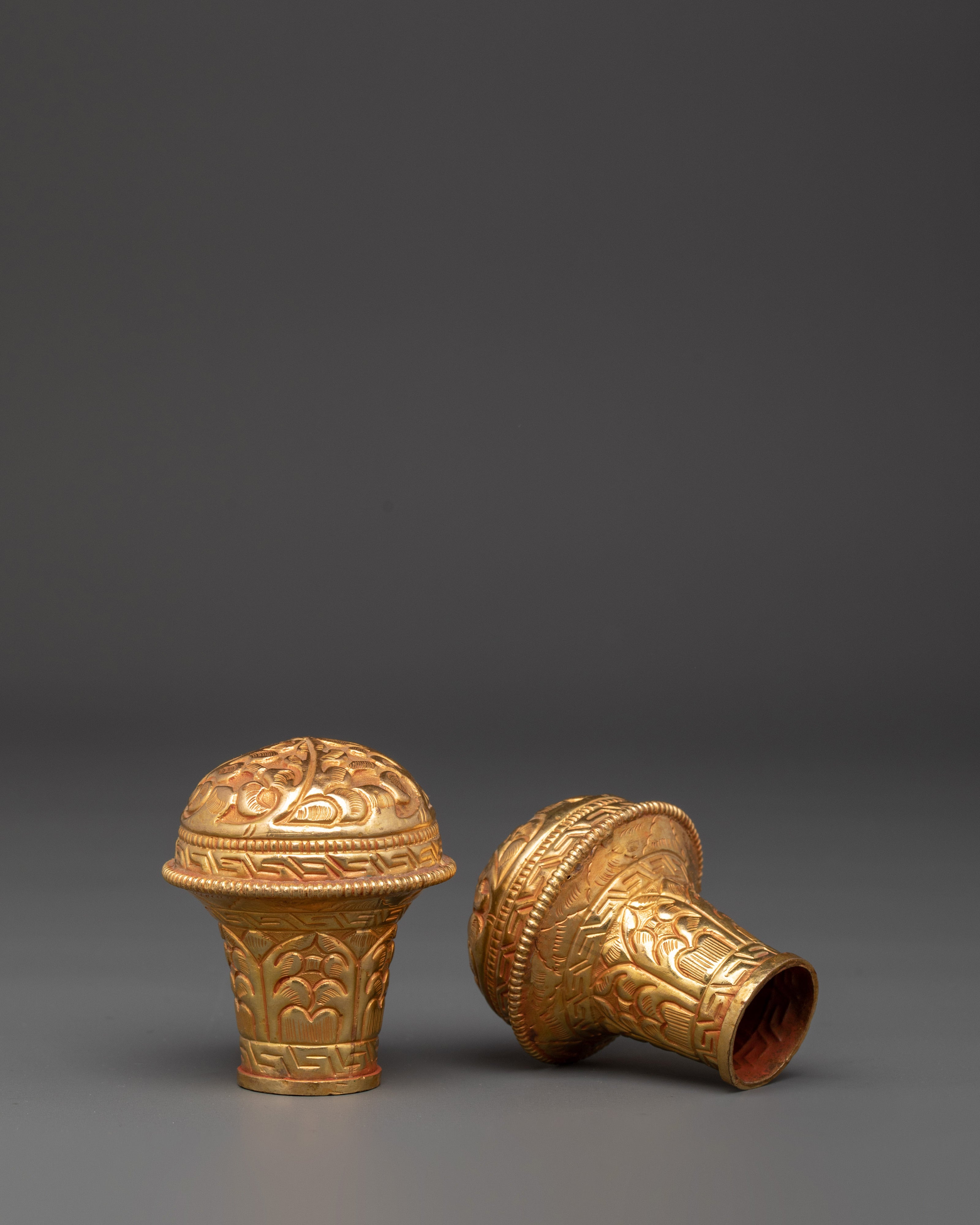 Traditional Brocade Stick Cap Set | Gold Plated Copper Spiritual Accessory