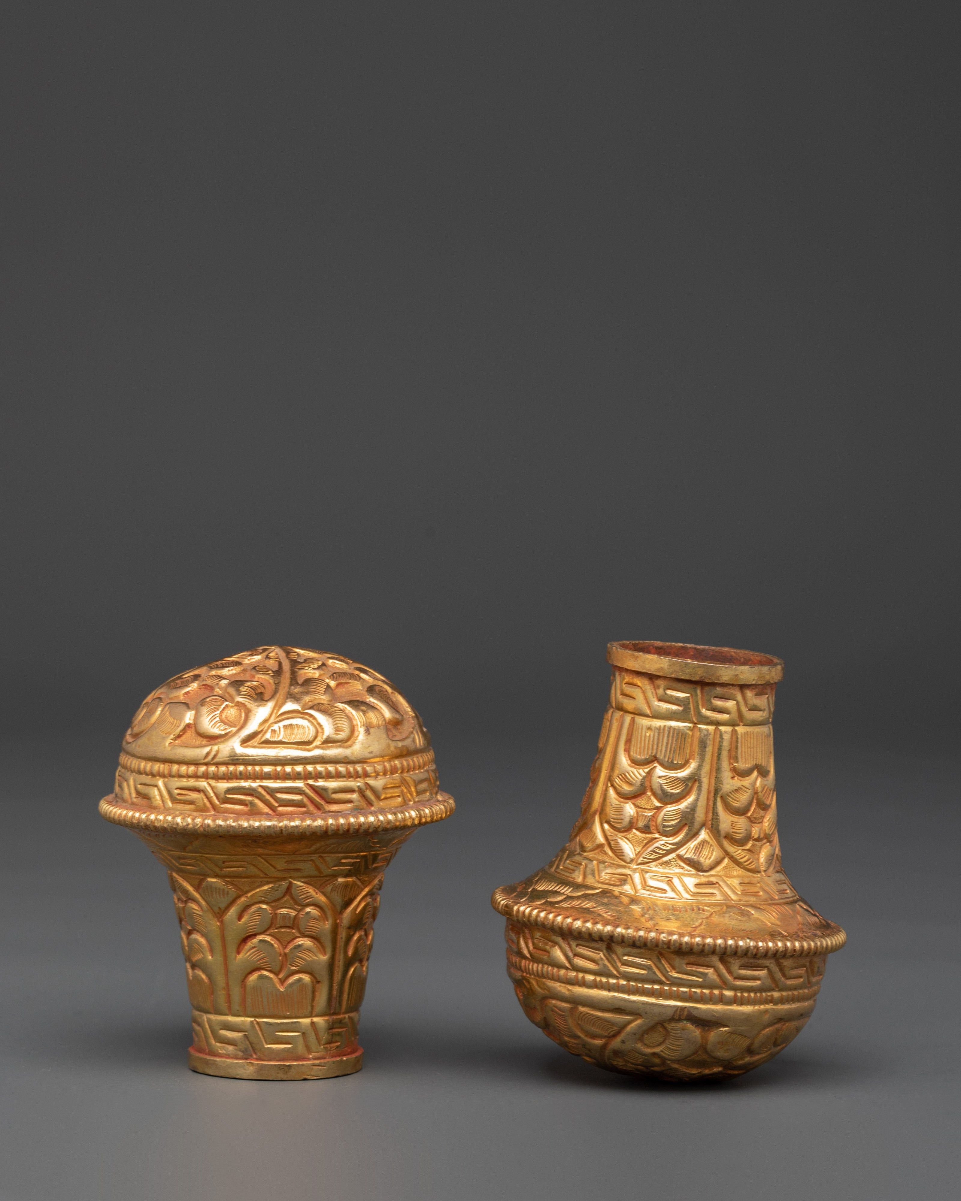 Traditional Brocade Stick Cap Set | Gold Plated Copper Spiritual Accessory