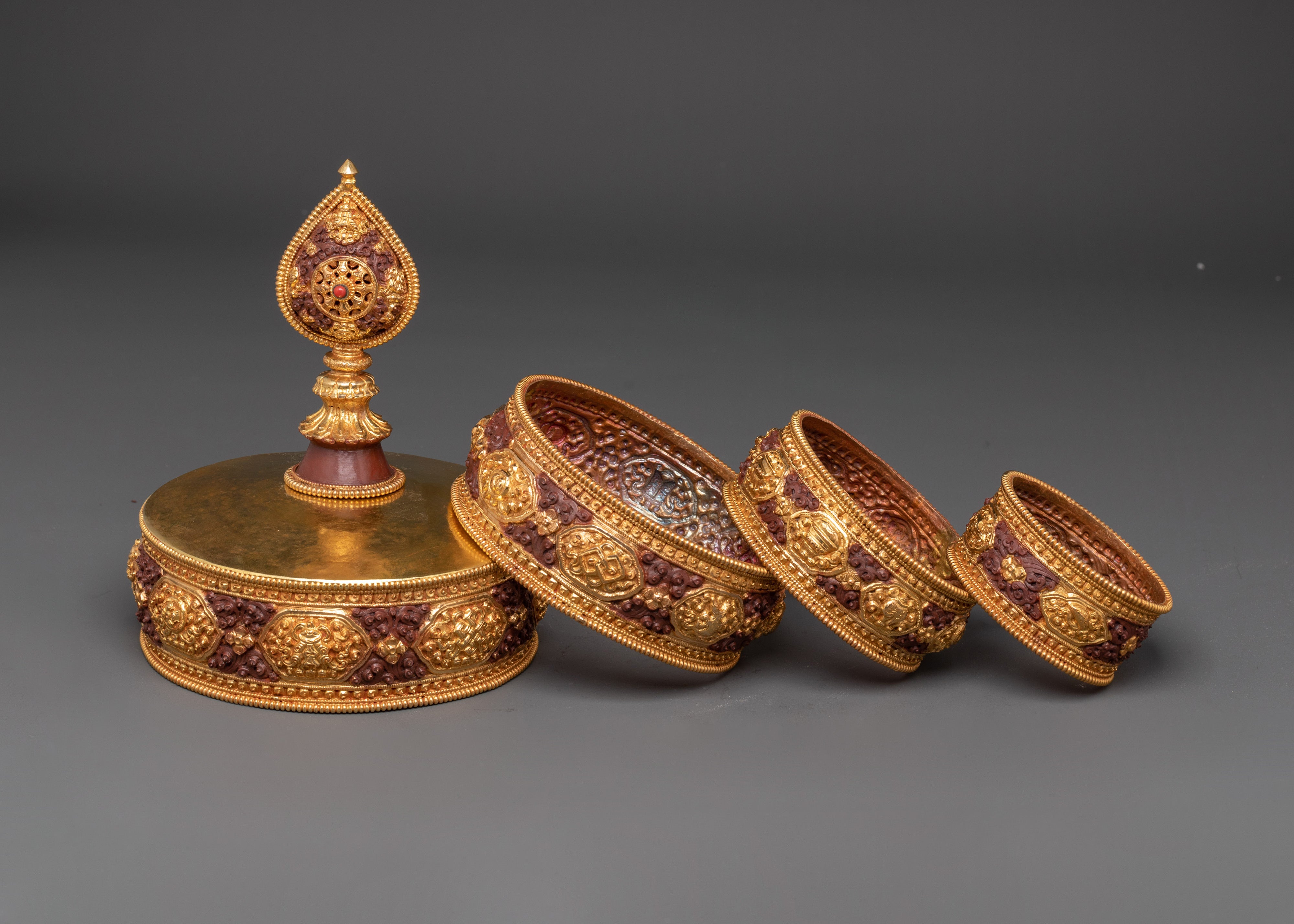 Handcrafted Oxidized Copper Mandala Set | Buddhist Rituals and Spiritual Altar Decor