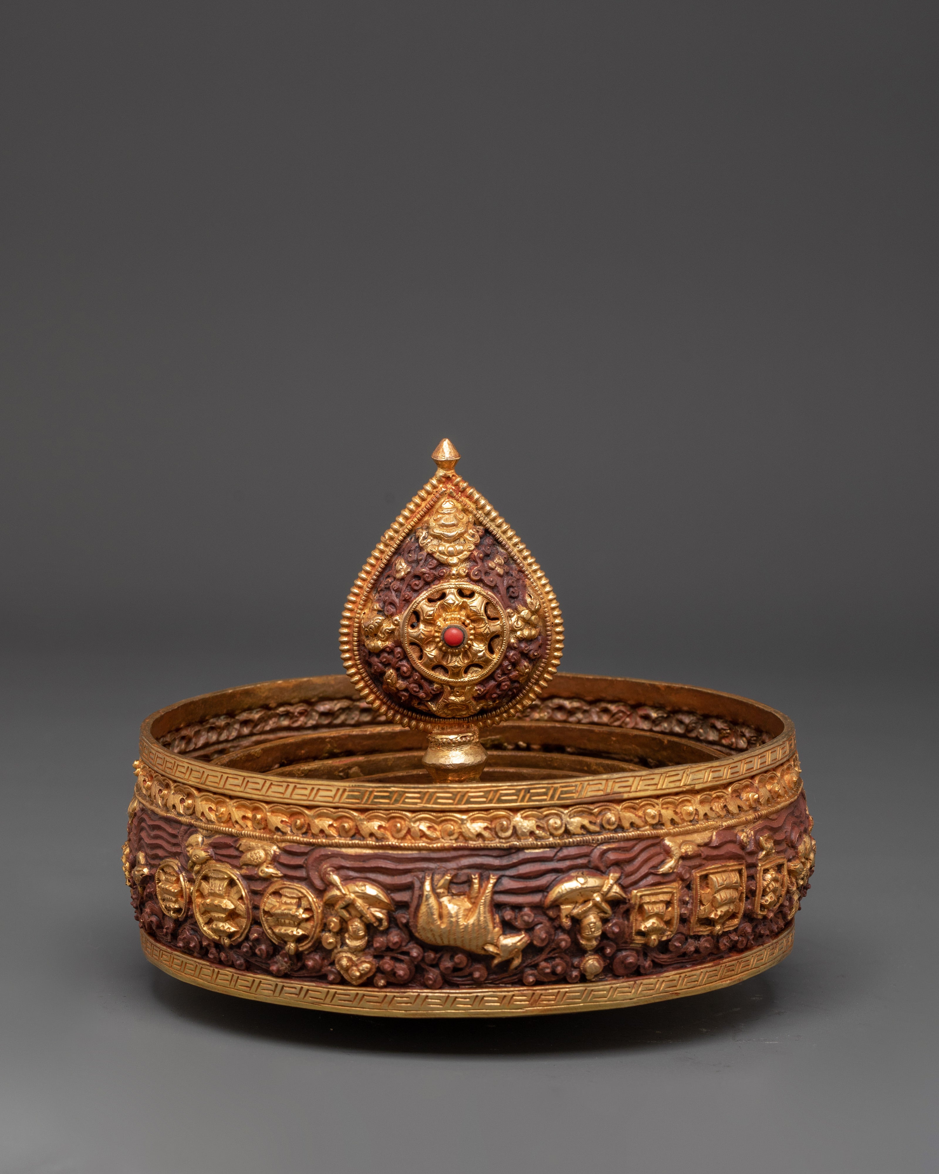 Traditional Buddhist Offering Mandala Set | Gold Plated Oxidized Copper Mandala
