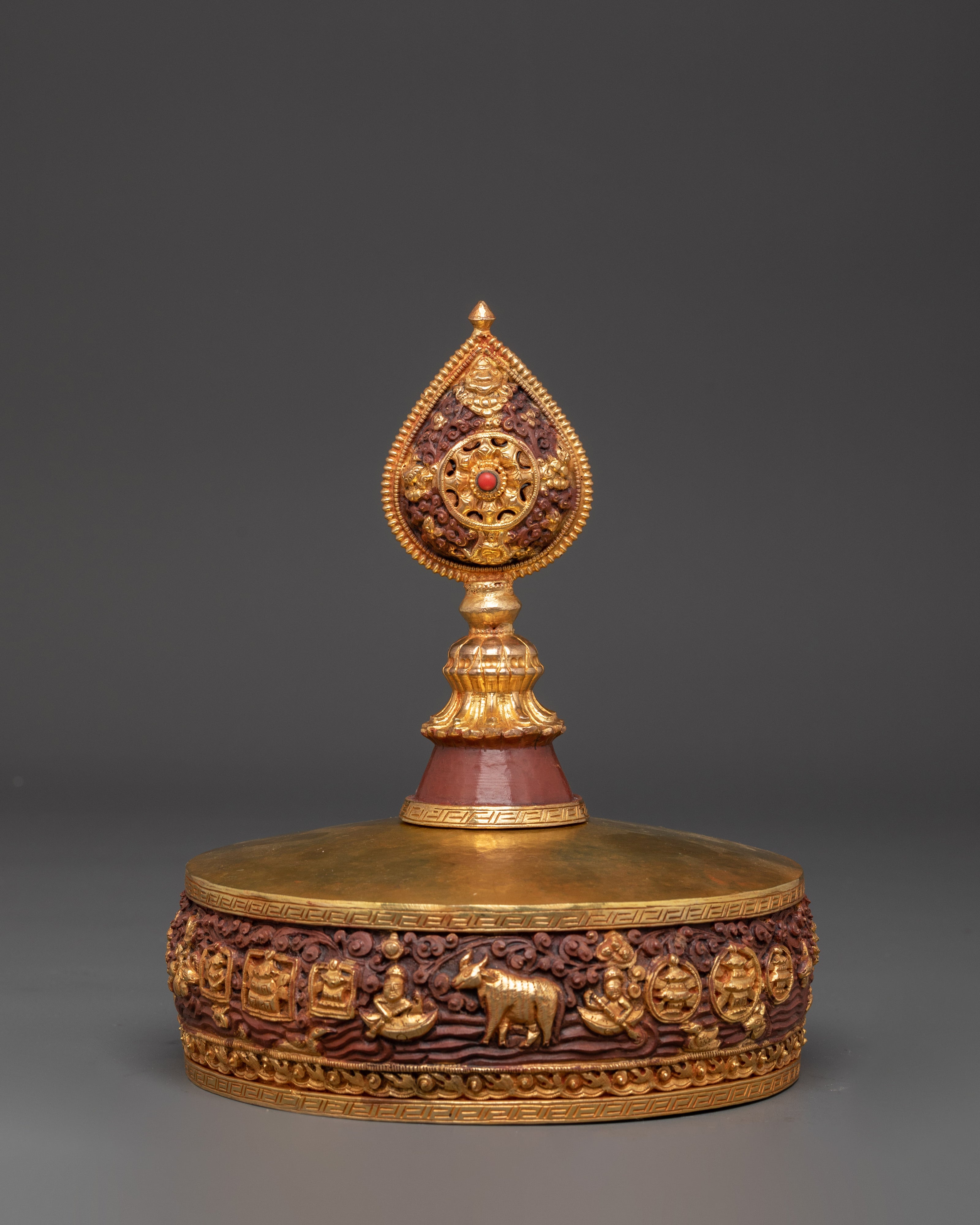 Traditional Buddhist Offering Mandala Set | Gold Plated Oxidized Copper Mandala