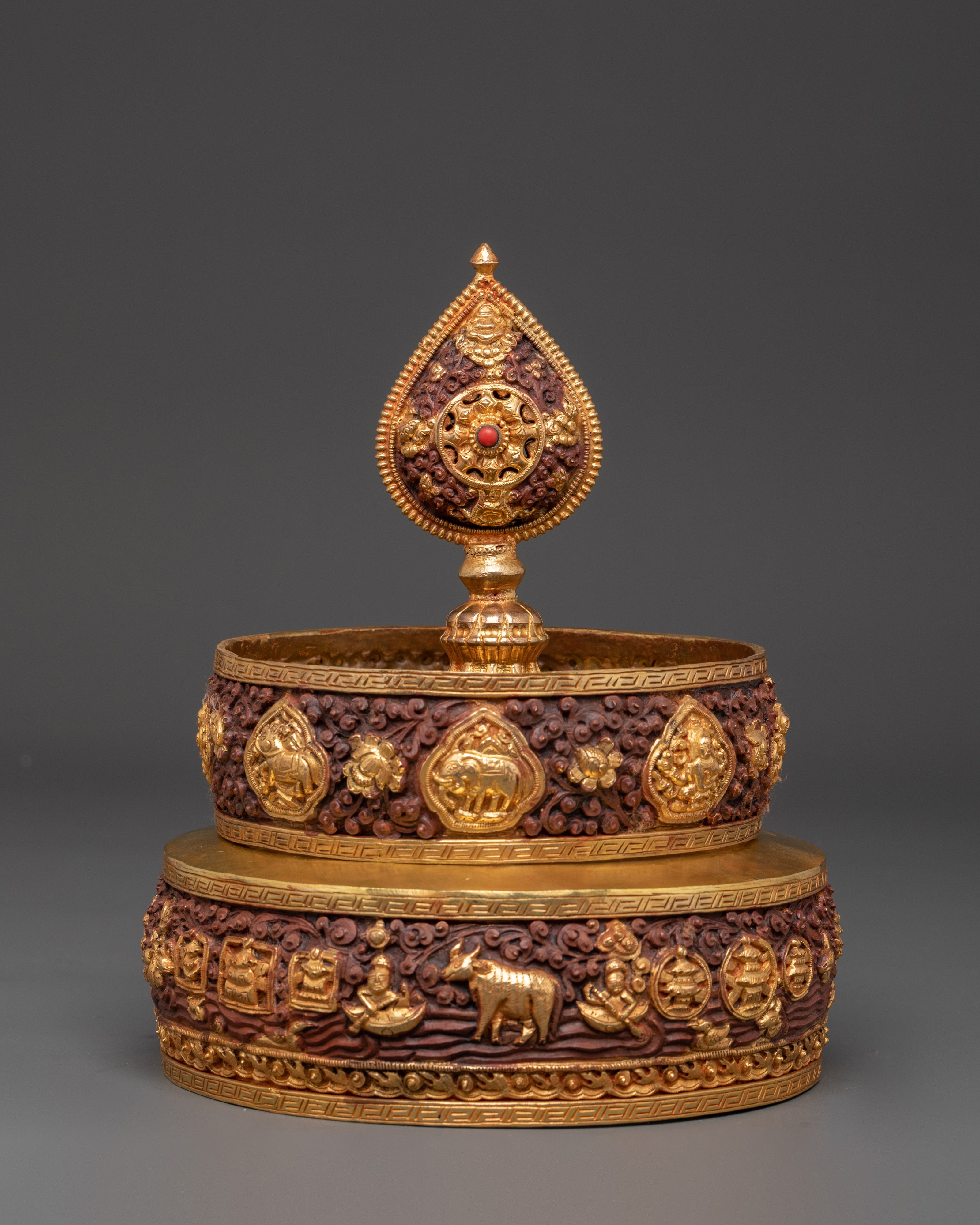 Traditional Buddhist Offering Mandala Set | Gold Plated Oxidized Copper Mandala