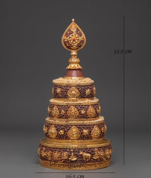 Traditional Buddhist Offering Mandala Set | Gold Plated Oxidized Copper Mandala