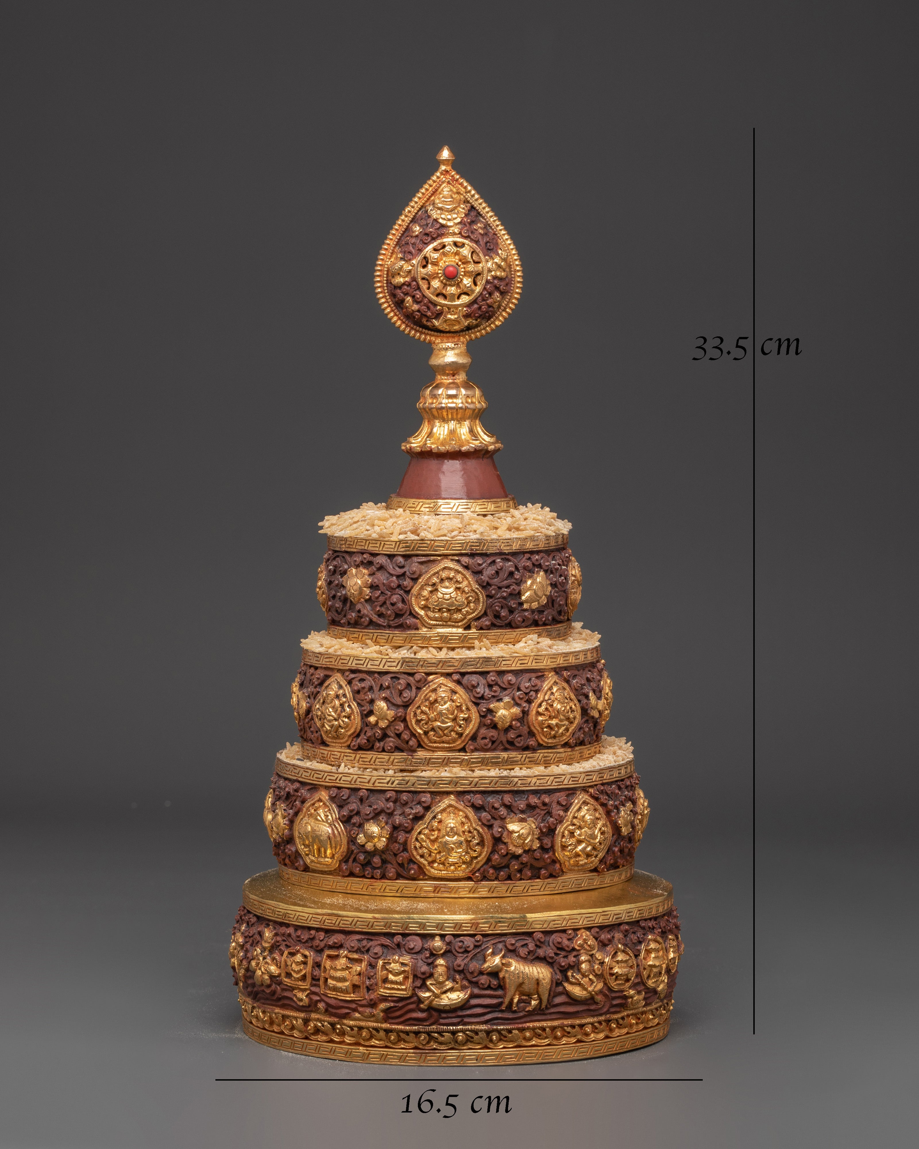 Traditional Buddhist Offering Mandala Set | Gold Plated Oxidized Copper Mandala