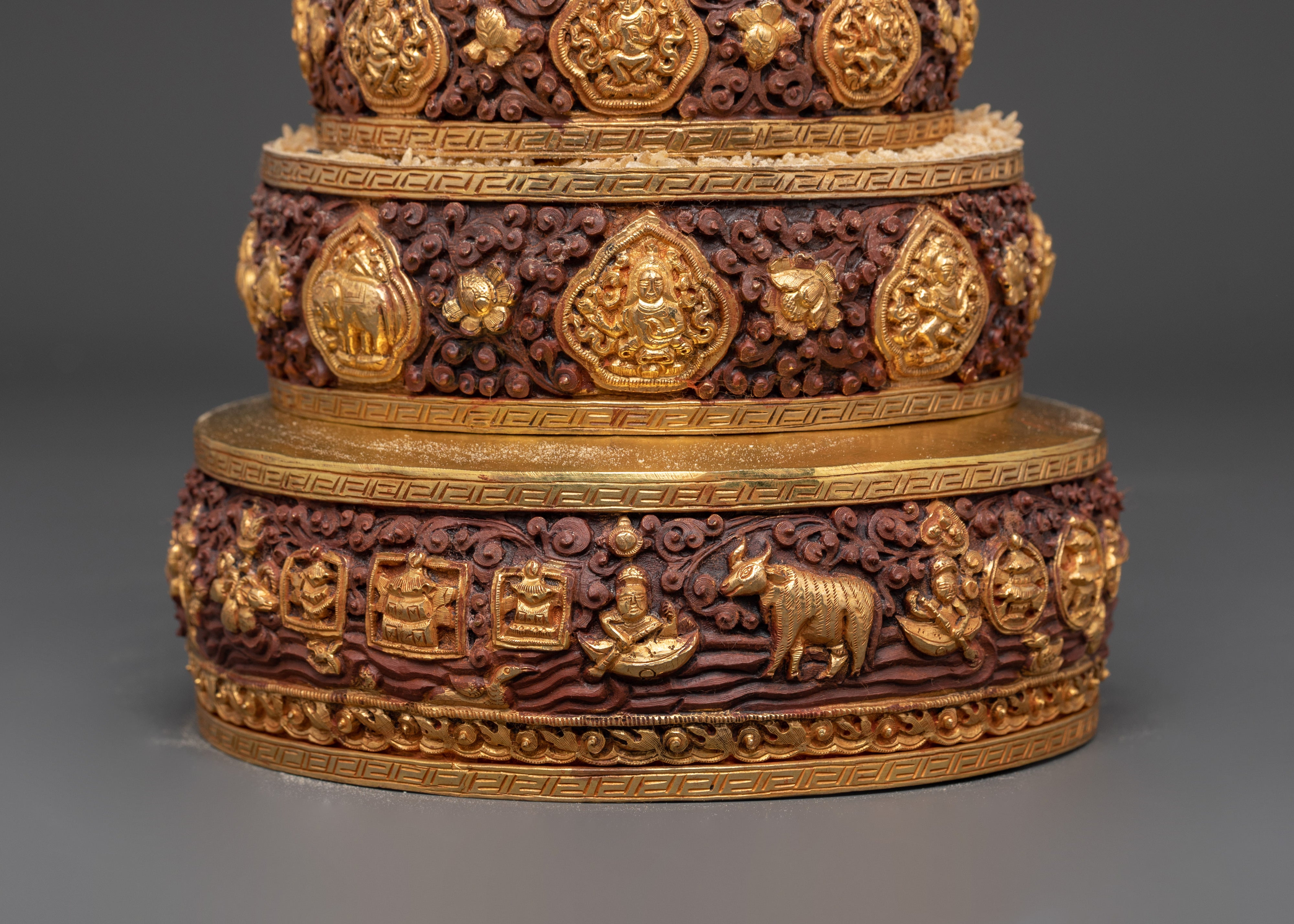 Traditional Buddhist Offering Mandala Set | Gold Plated Oxidized Copper Mandala