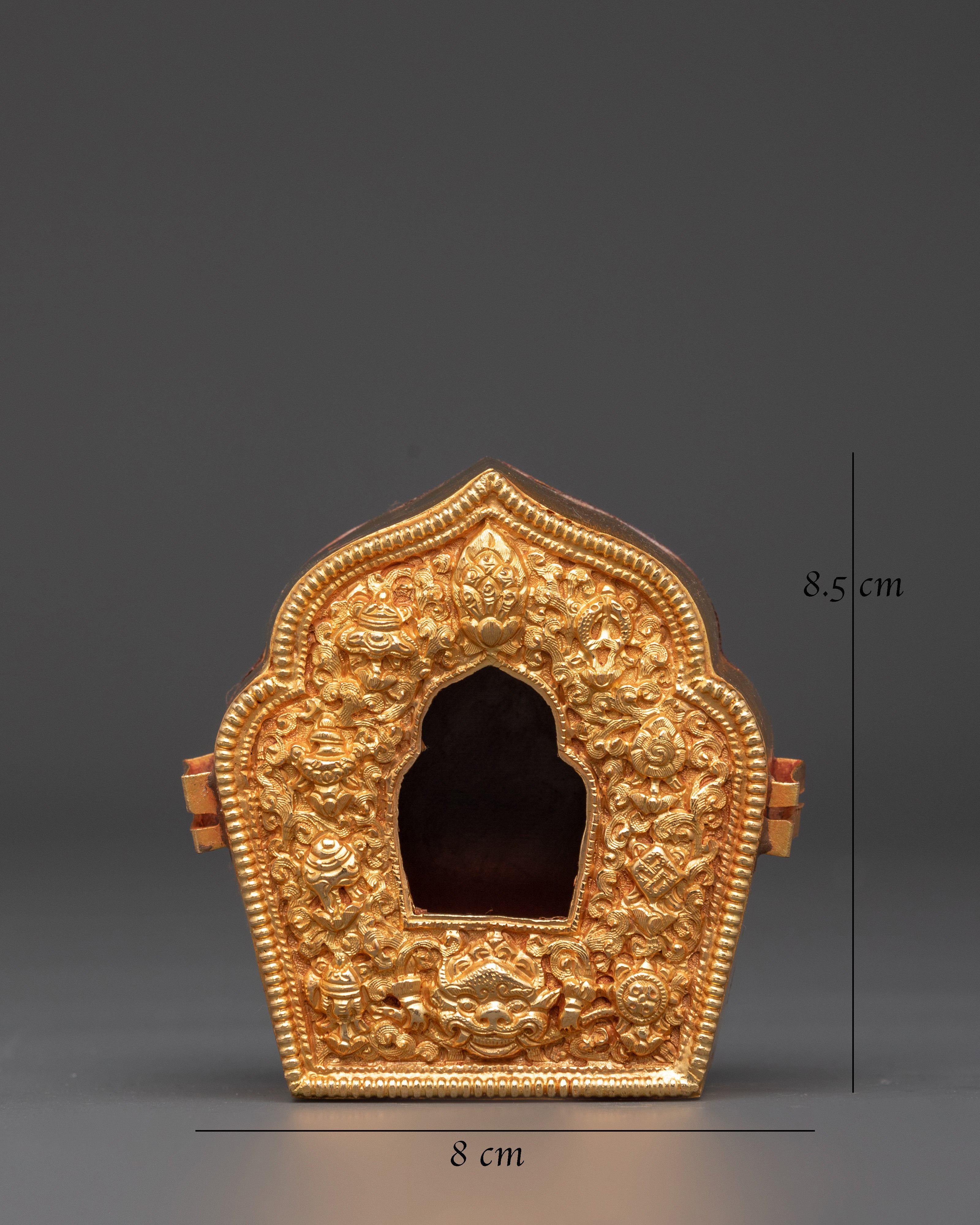 Gold Plated Tibetan Ghau Box | Spiritual Box with Tibetan Emblems