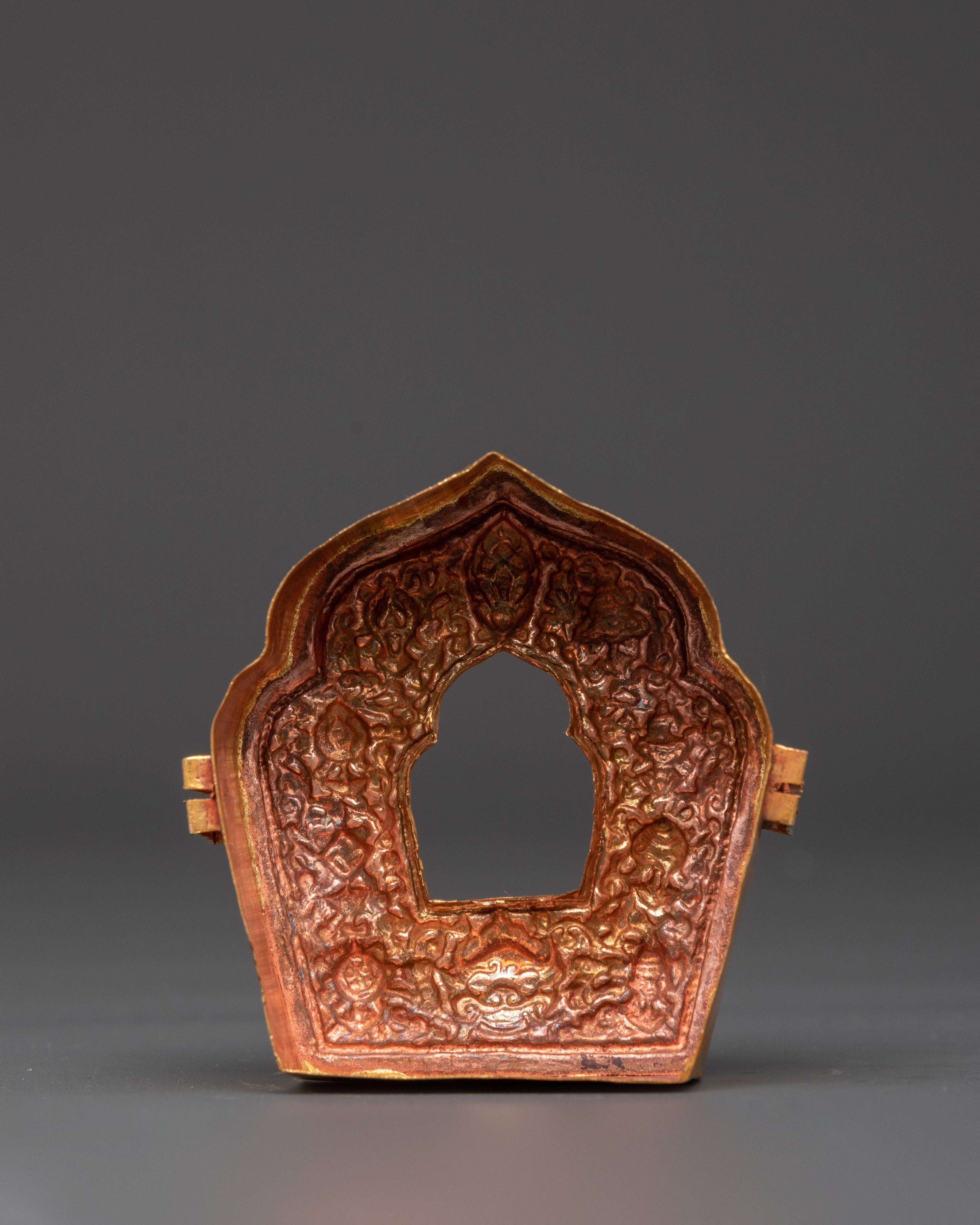 Gold Plated Tibetan Ghau Box | Spiritual Box with Tibetan Emblems