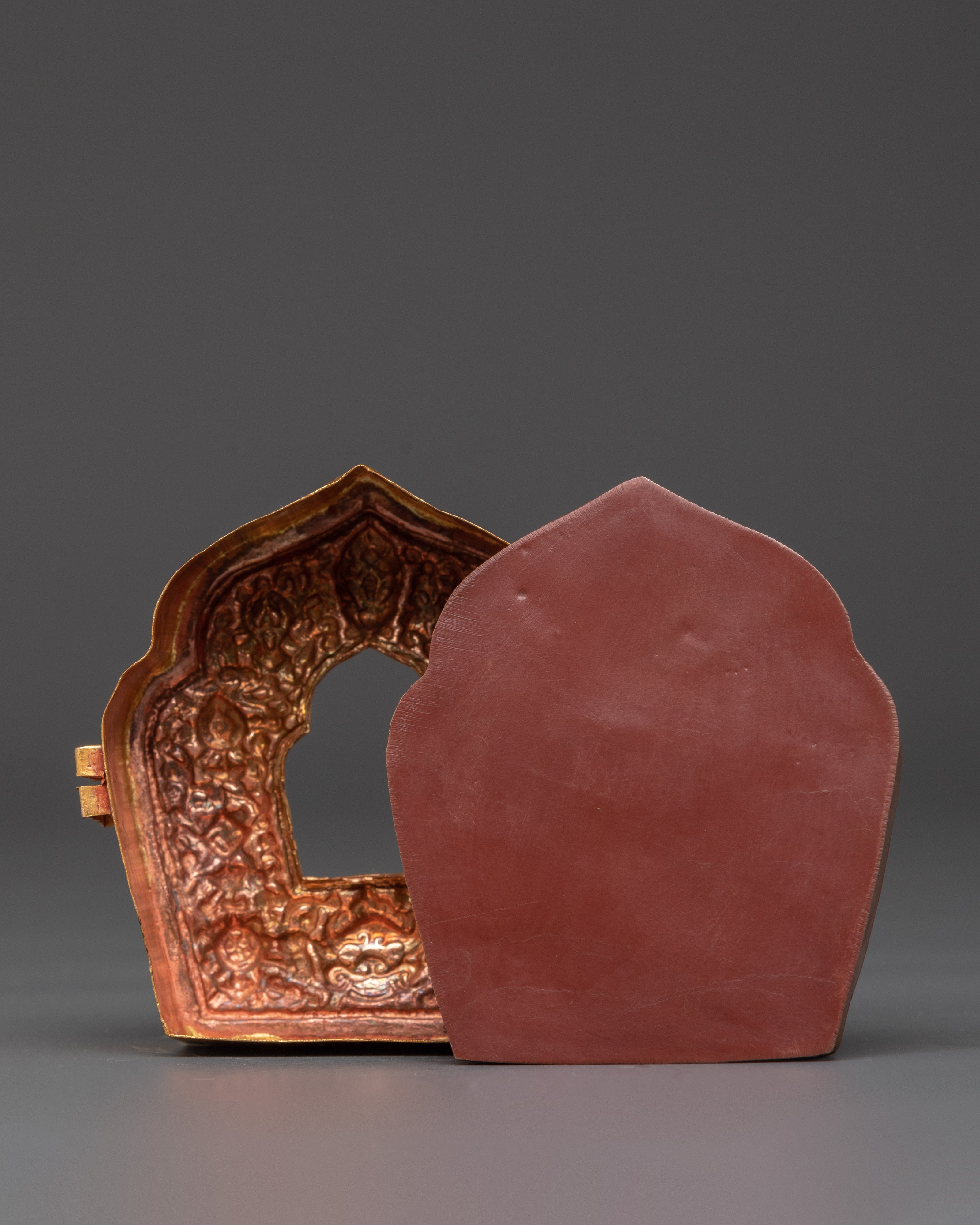Gold Plated Tibetan Ghau Box | Spiritual Box with Tibetan Emblems