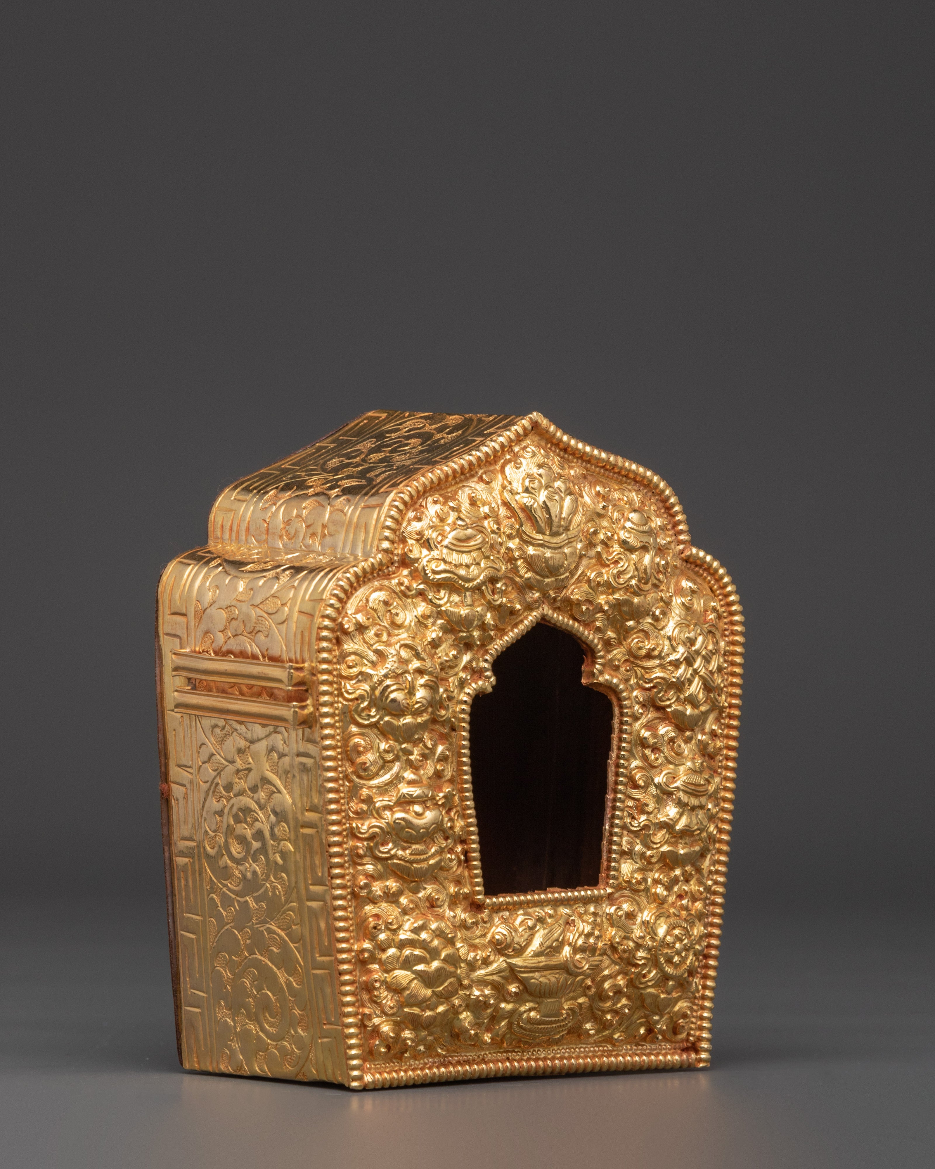 Buddhist Ghau Box Ritual Item | Gold Plated Copper Body Spiritual Treasure Box