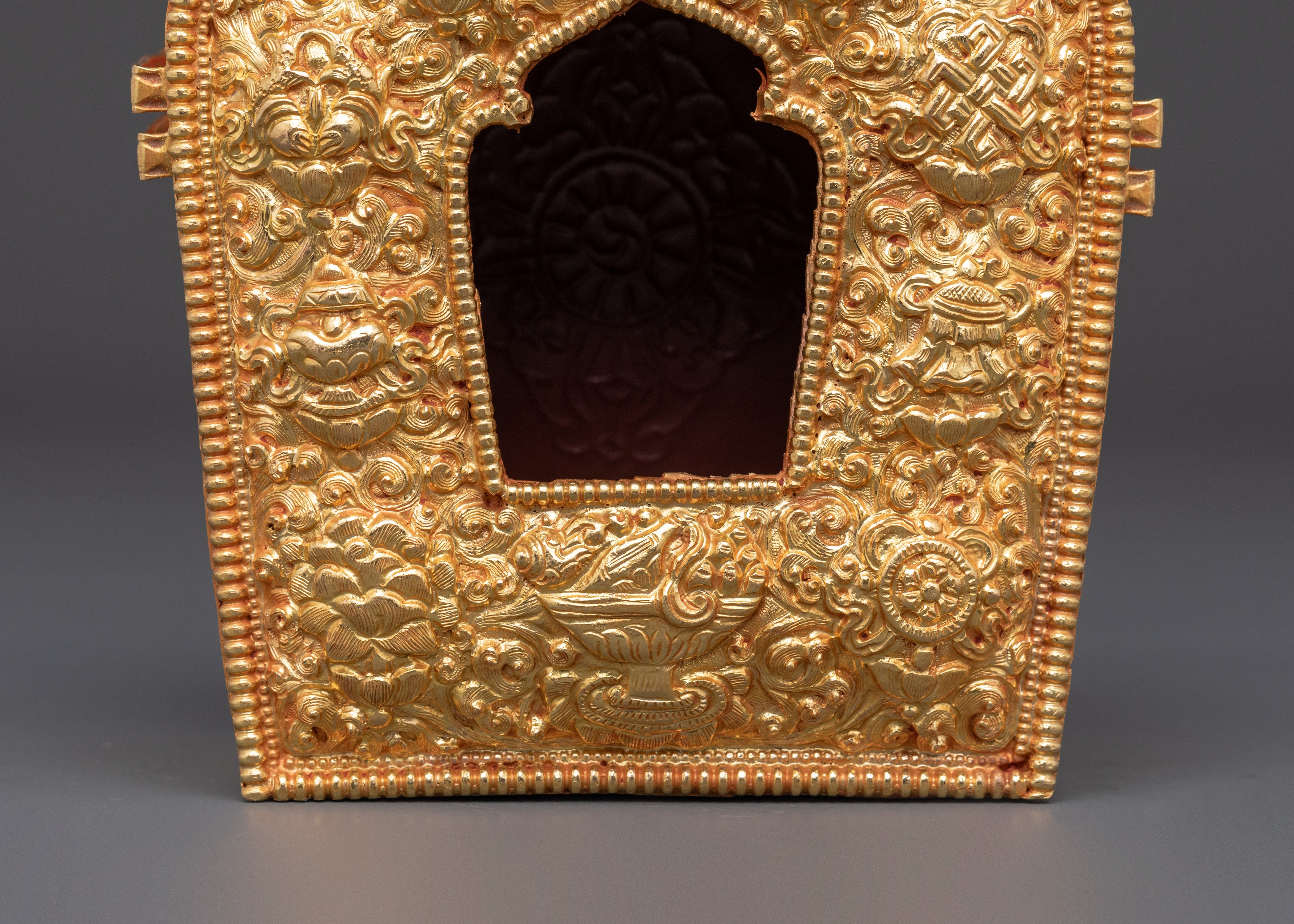 Buddhist Ghau Box Ritual Item | Gold Plated Copper Body Spiritual Treasure Box