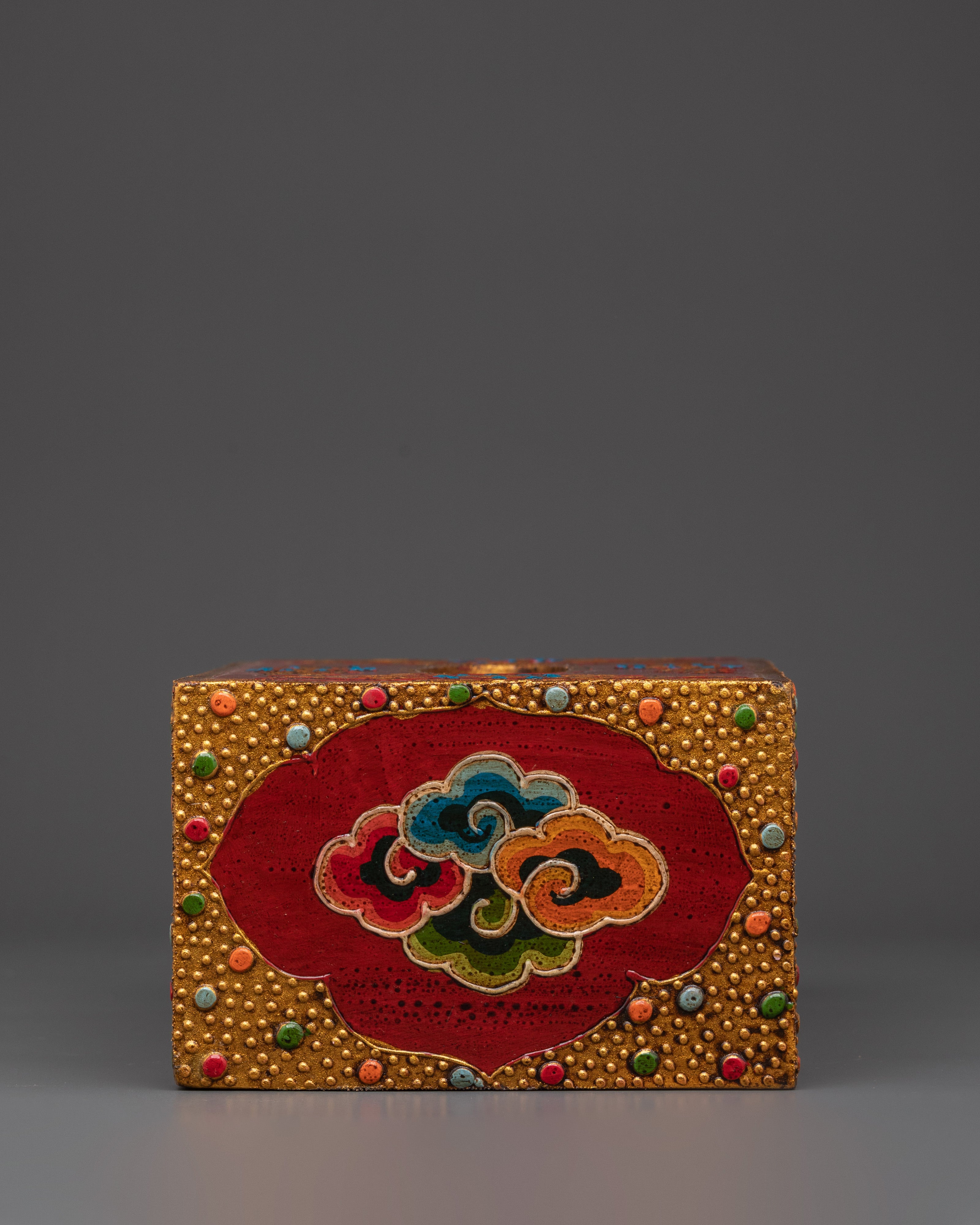 Tibetan Floral Tissue Box | Hand Painted Red Wood Box with Blue Flower