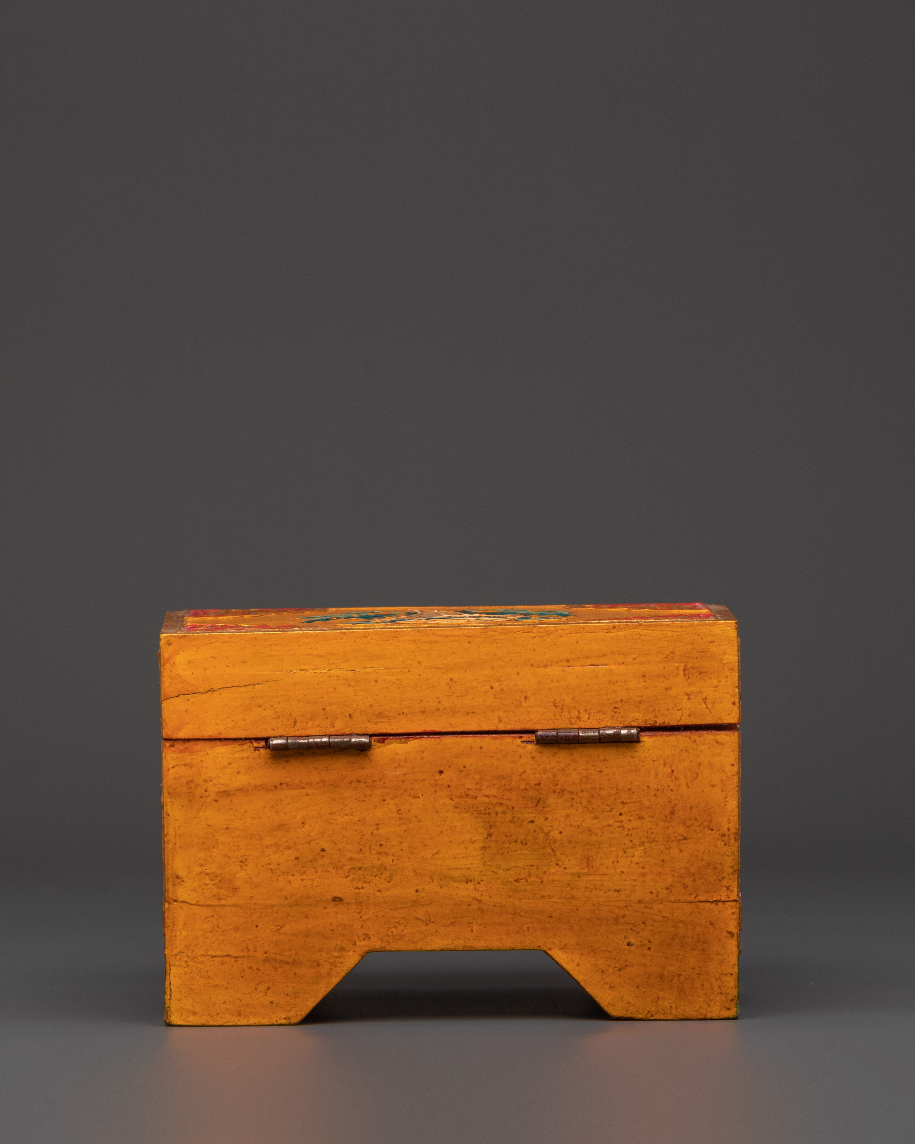 Hand Painted Tibetan Treasure Box | Yellow Red Wood Chest with Cloud Motifs