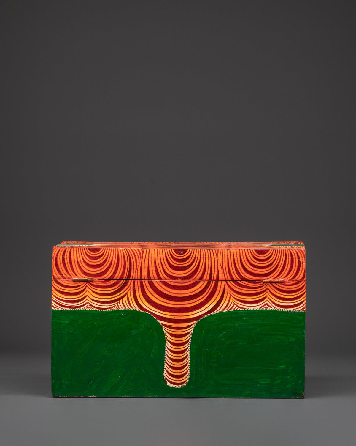 Hand Painted Tibetan Guardian Box | Bold Red and Green Wood Chest with Fierce Protector Design