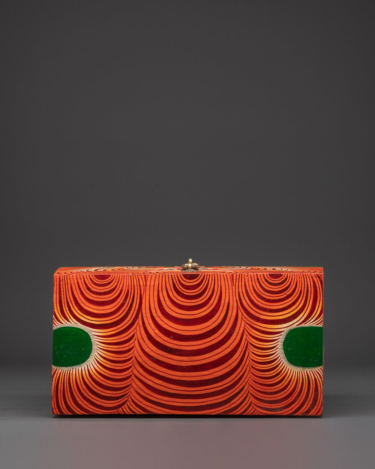 Hand Painted Tibetan Guardian Box | Bold Red and Green Wood Chest with Fierce Protector Design
