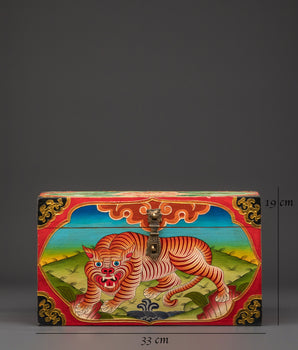 Hand Painted Tibetan Tiger Box | Fierce Jungle Design with Floral and Yin Yang Art