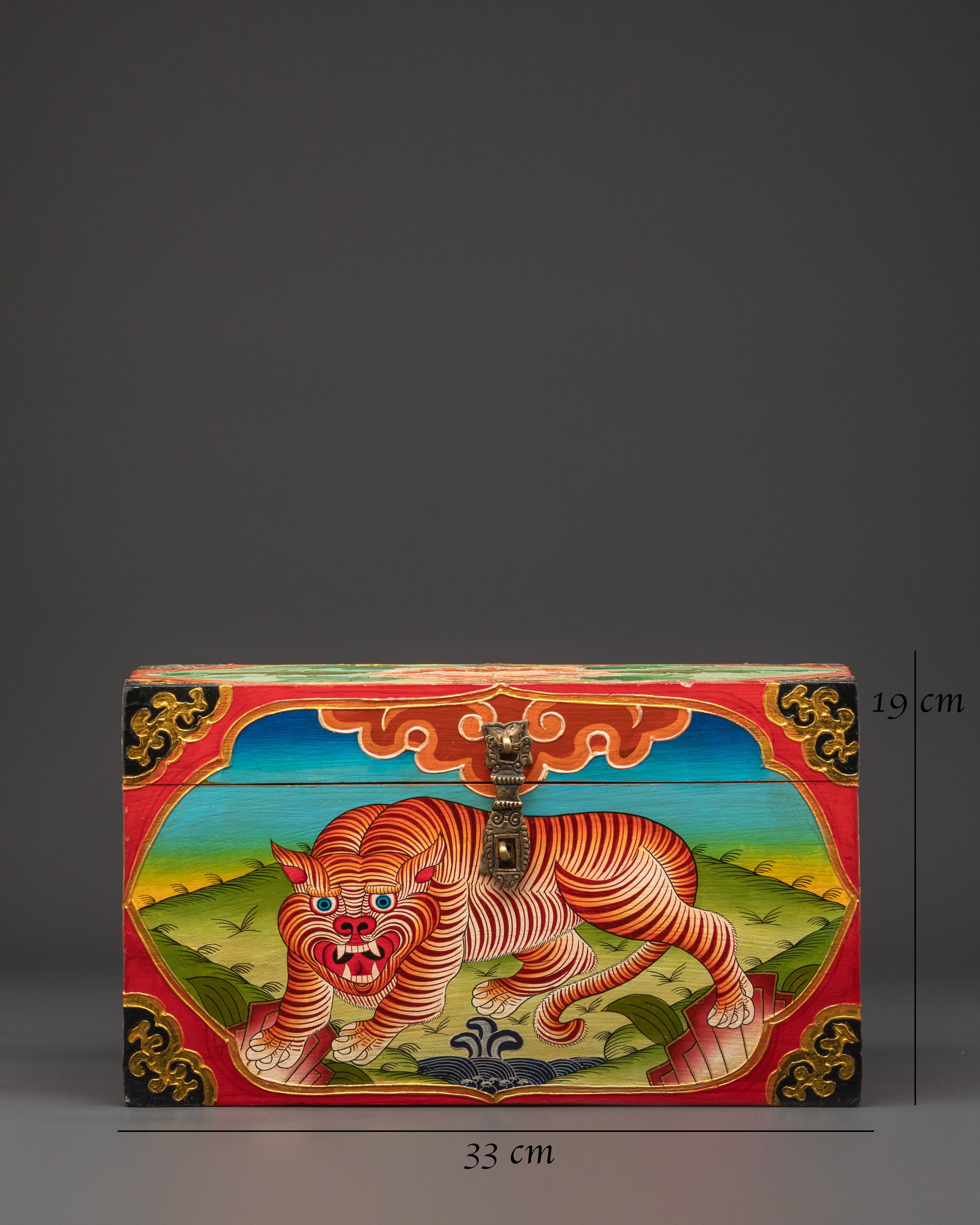 Hand Painted Tibetan Tiger Box | Fierce Jungle Design with Floral and Yin Yang Art