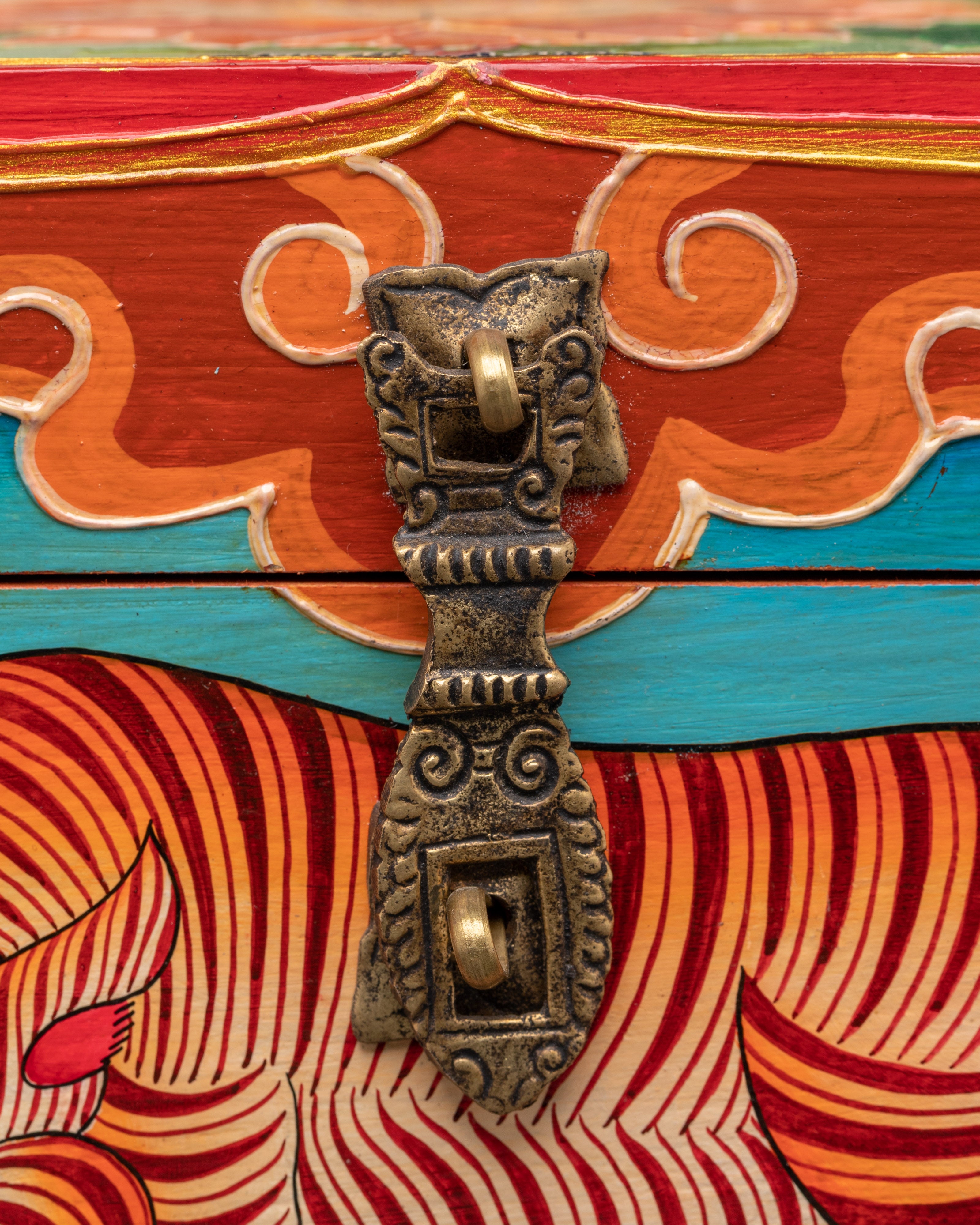 Hand Painted Tibetan Tiger Box | Fierce Jungle Design with Floral and Yin Yang Art