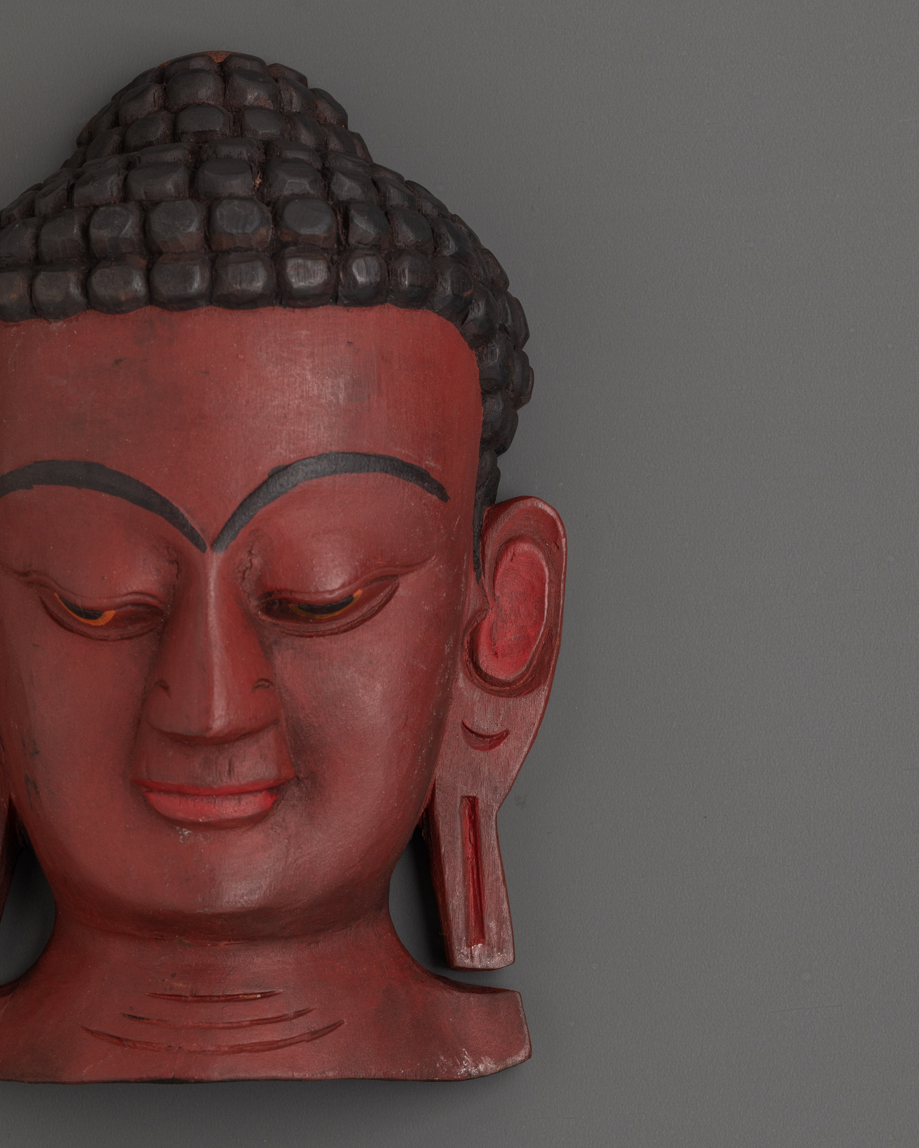 Handmade Buddha Wooden Mask | Handcrafted Buddhist Wall Decor