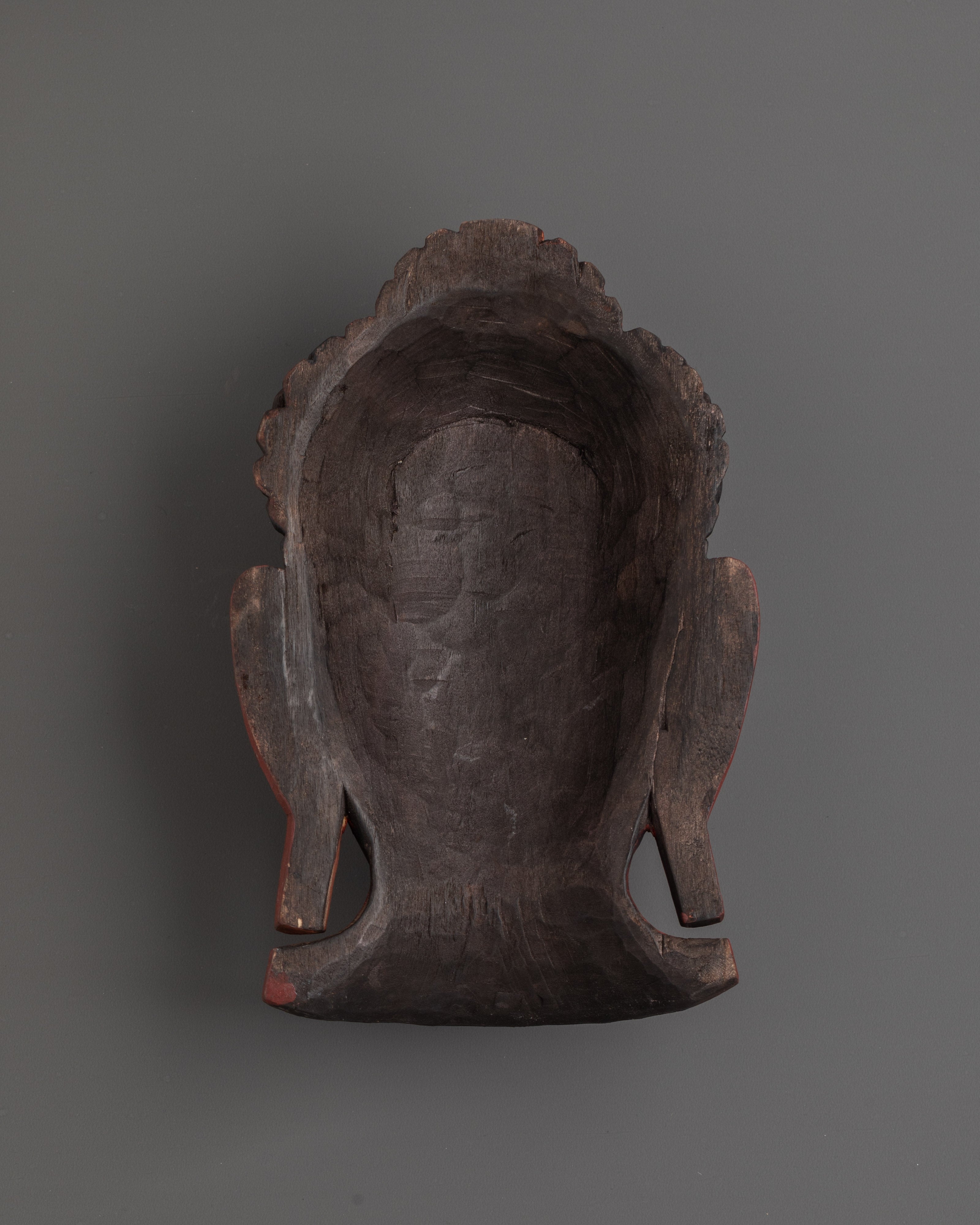 Handmade Buddha Wooden Mask | Handcrafted Buddhist Wall Decor