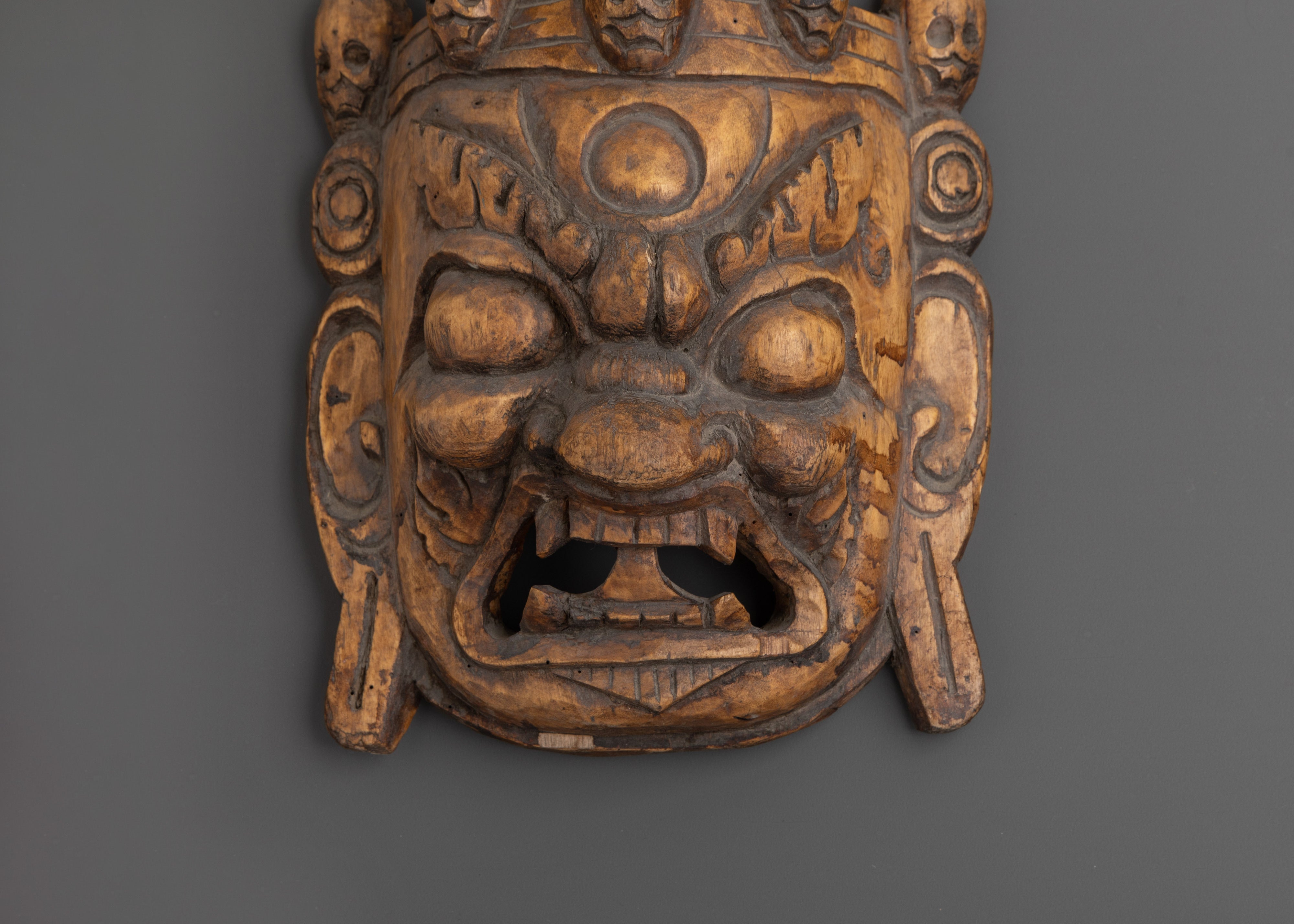 Sacred Wall Hanging |  Tibetan Wooden Mask for Spiritual Decor