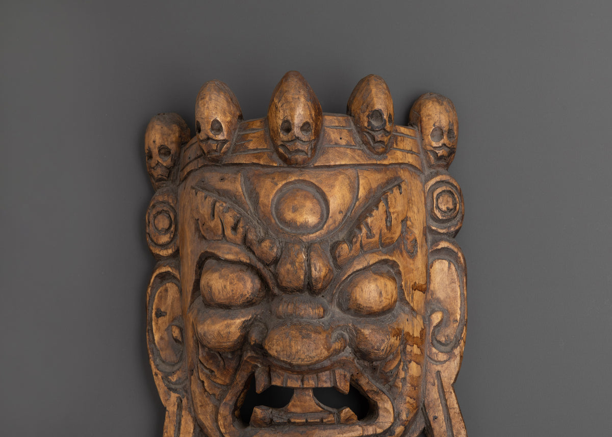Sacred Wall Hanging |  Tibetan Wooden Mask for Spiritual Decor