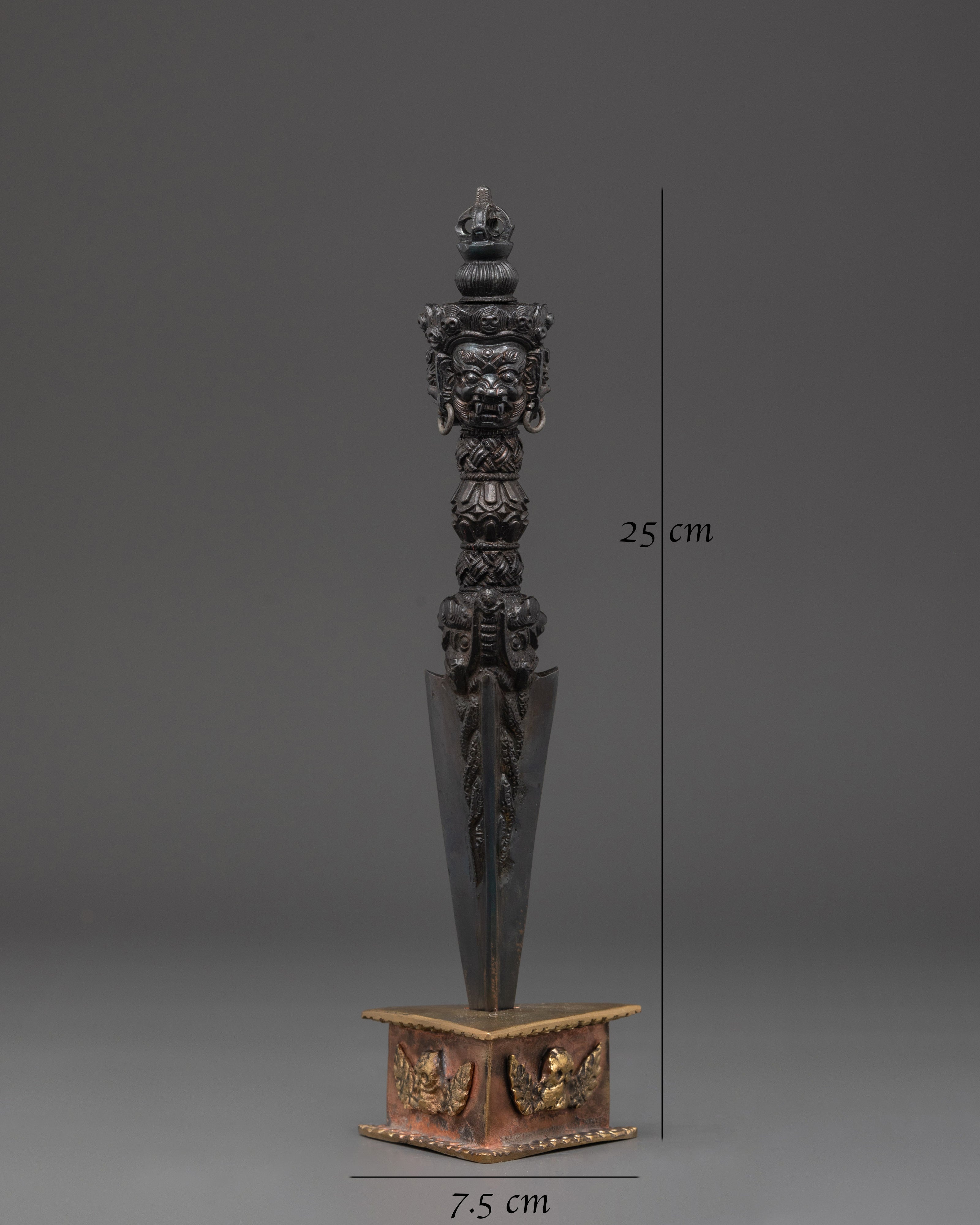 Tibetan Phurba Dagger with Stand | Handmade Ritual Dagger for Altar Use