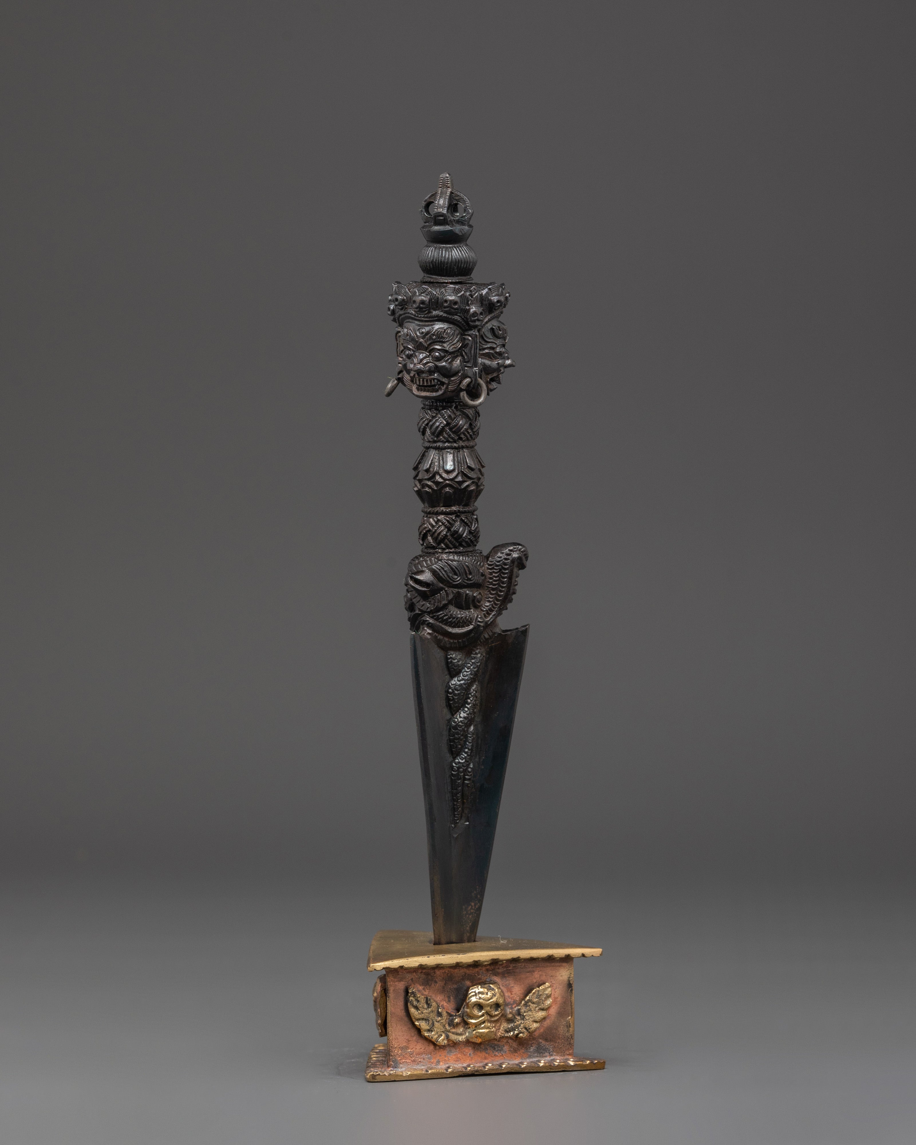 Tibetan Phurba Dagger with Stand | Handmade Ritual Dagger for Altar Use