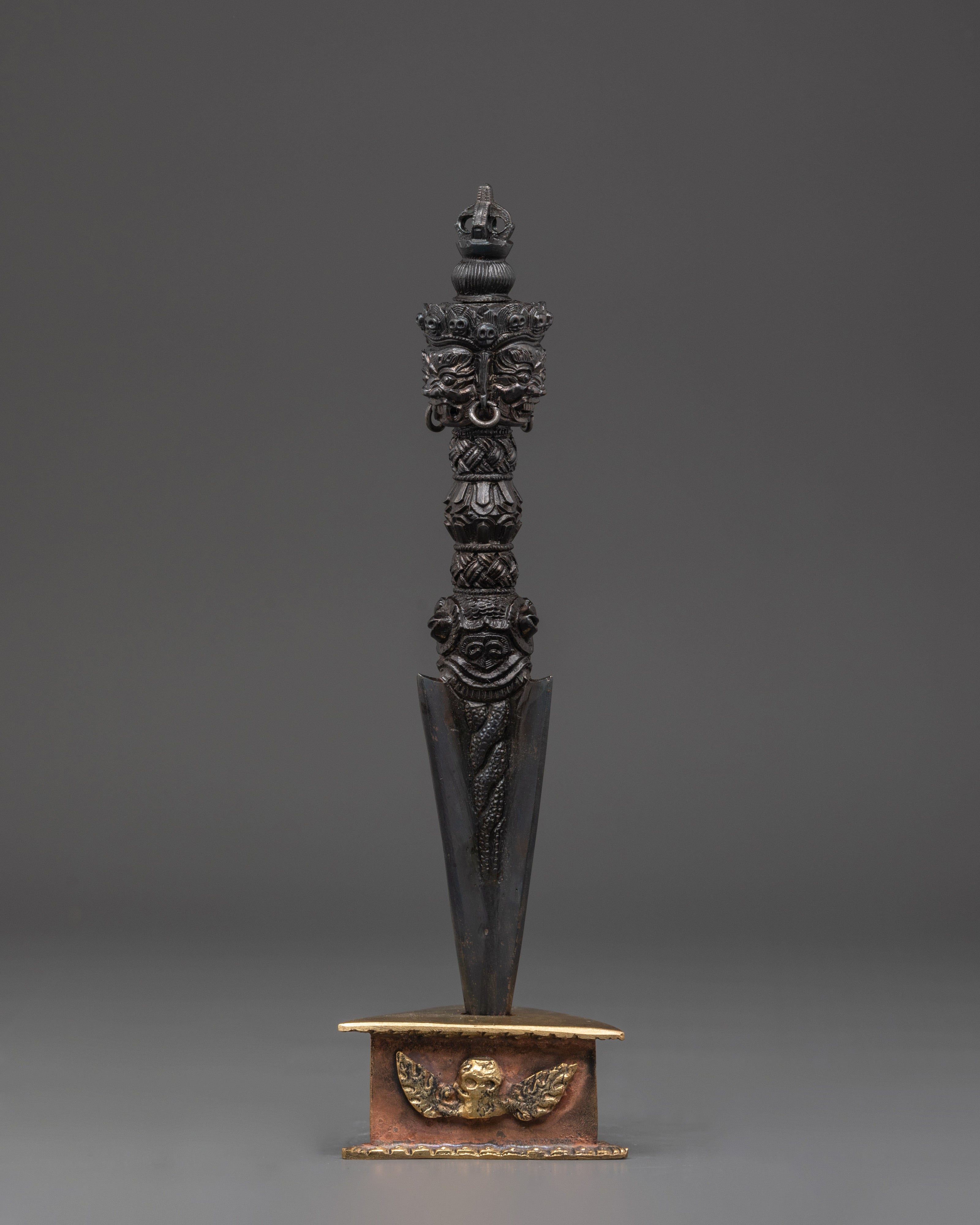 Tibetan Phurba Dagger with Stand | Handmade Ritual Dagger for Altar Use