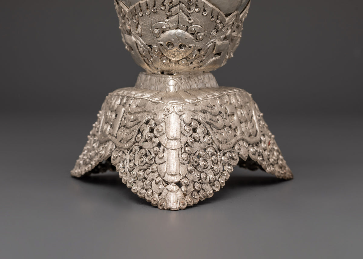 Traditional Silver Plated Kapala | Tibetan Ritual Skull Cup for Spiritual Ceremonies