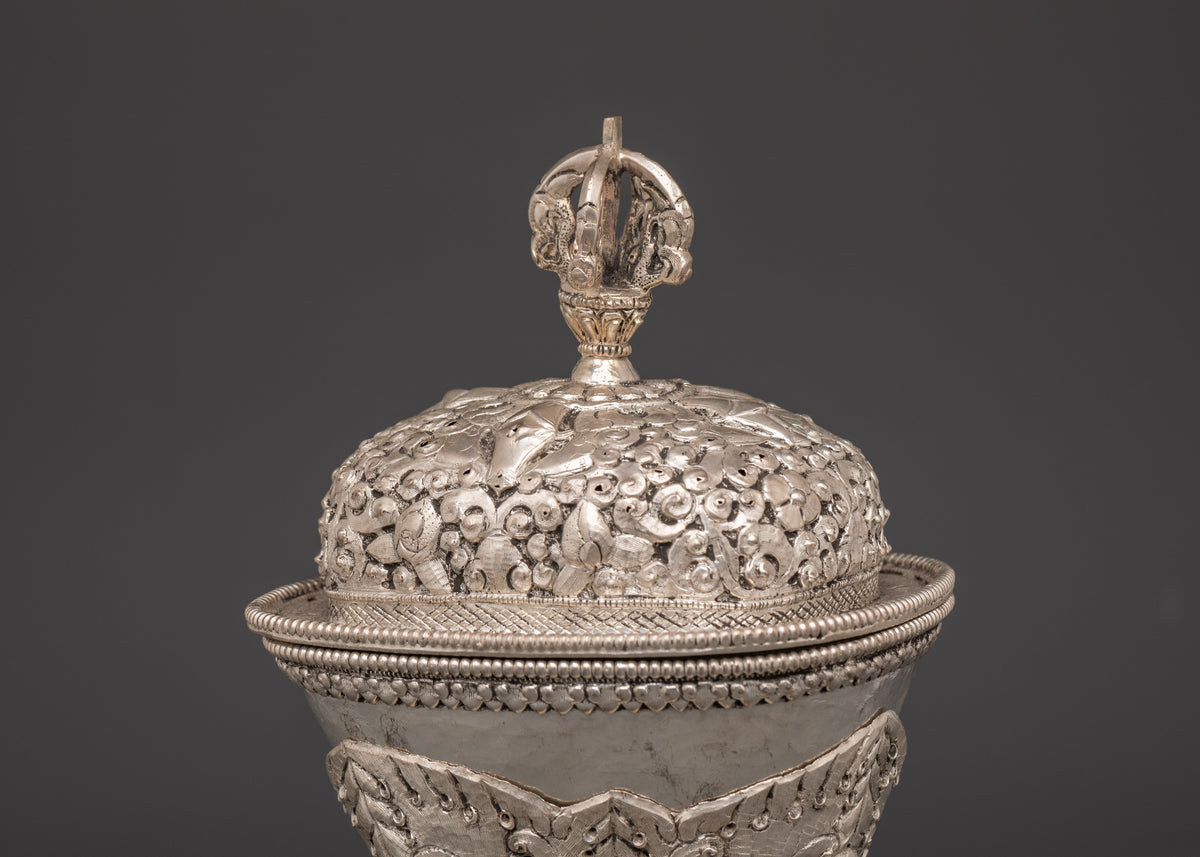 Traditional Silver Plated Kapala | Tibetan Ritual Skull Cup for Spiritual Ceremonies