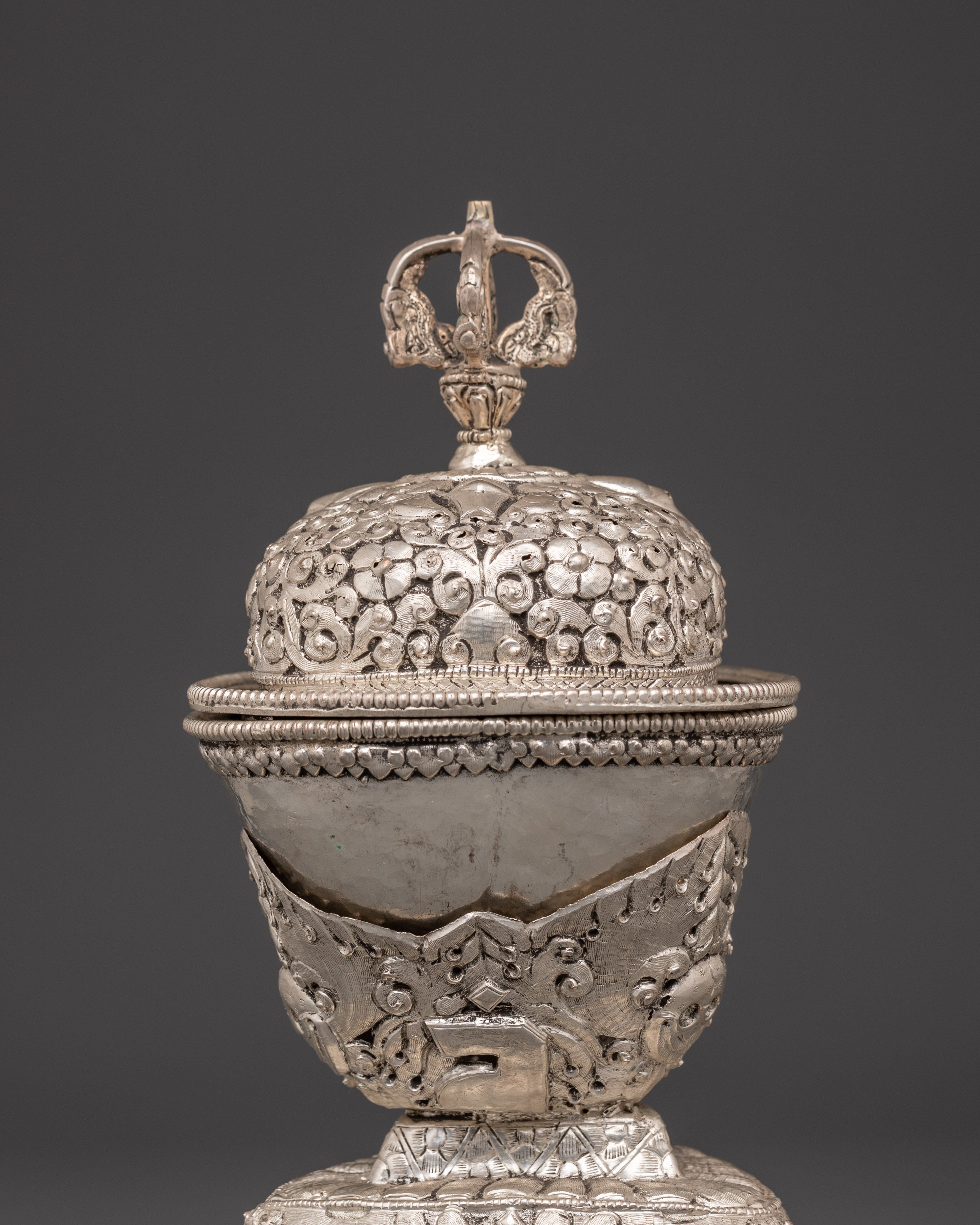 Traditional Silver Plated Kapala | Tibetan Ritual Skull Cup for Spiritual Ceremonies