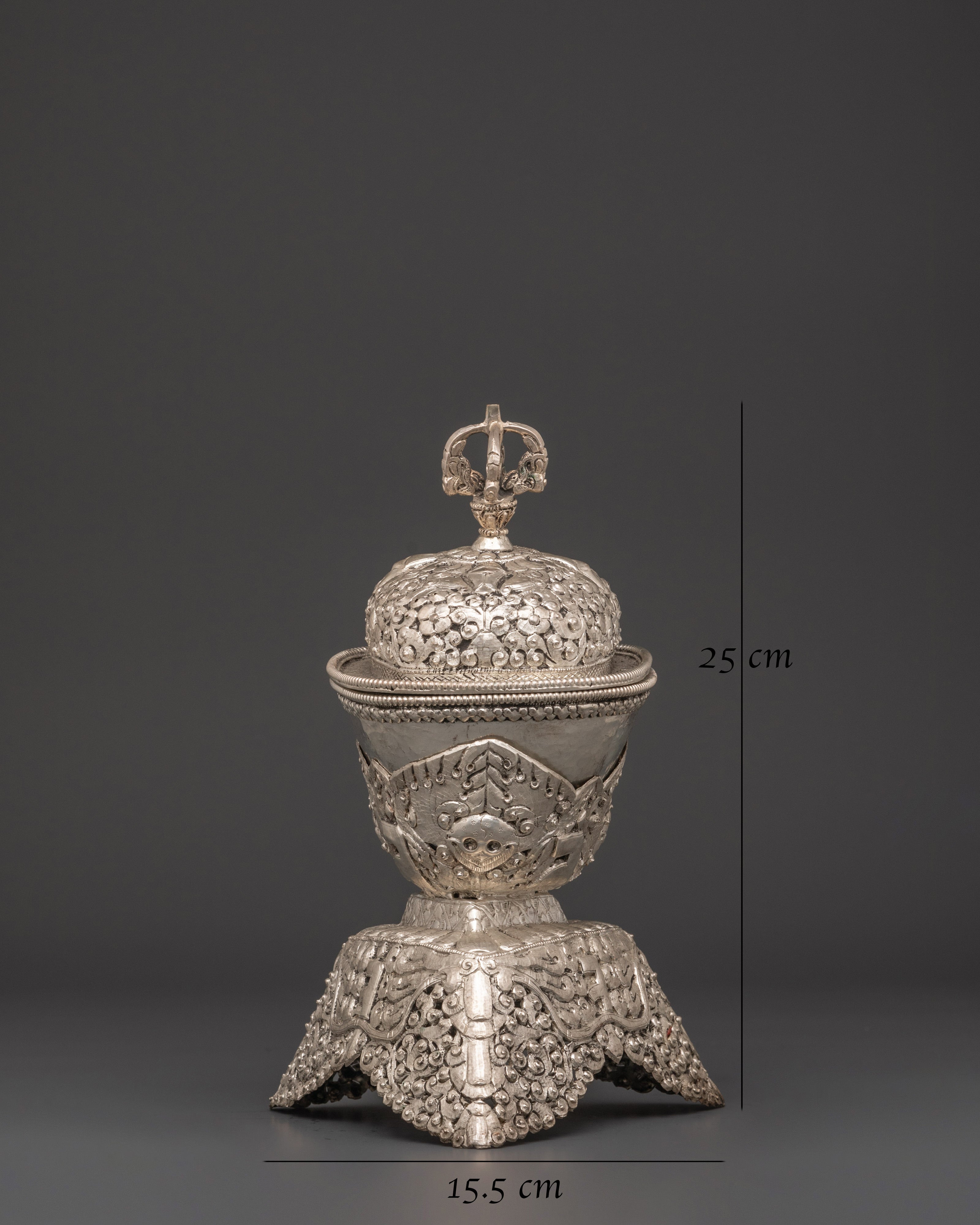 Traditional Silver Plated Kapala | Tibetan Ritual Skull Cup for Spiritual Ceremonies