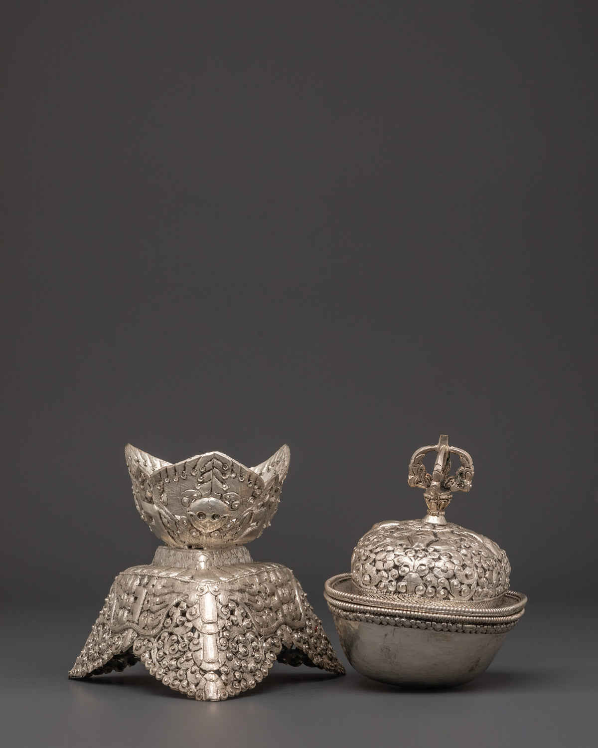 Traditional Silver Plated Kapala | Tibetan Ritual Skull Cup for Spiritual Ceremonies