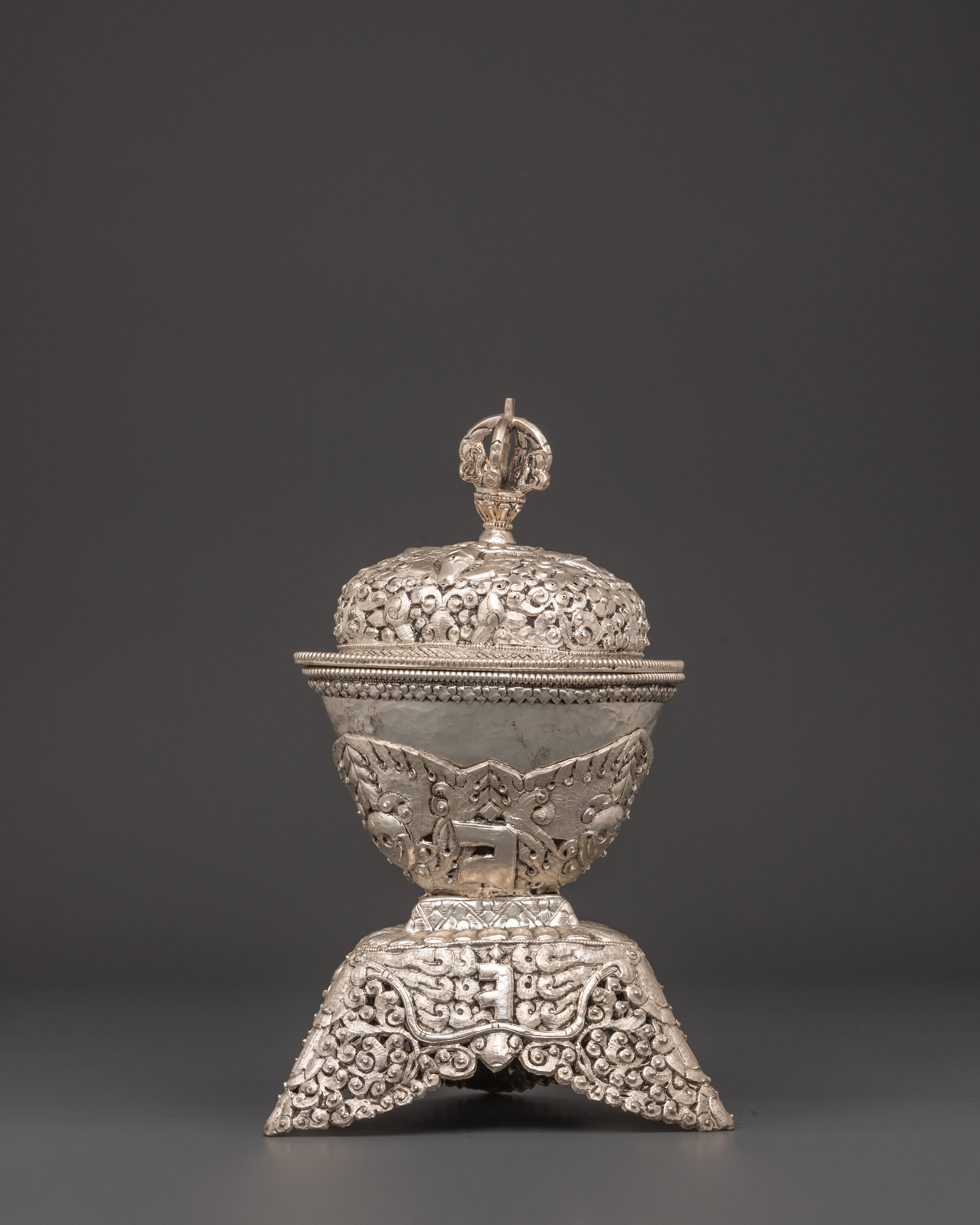 Traditional Silver Plated Kapala | Tibetan Ritual Skull Cup for Spiritual Ceremonies