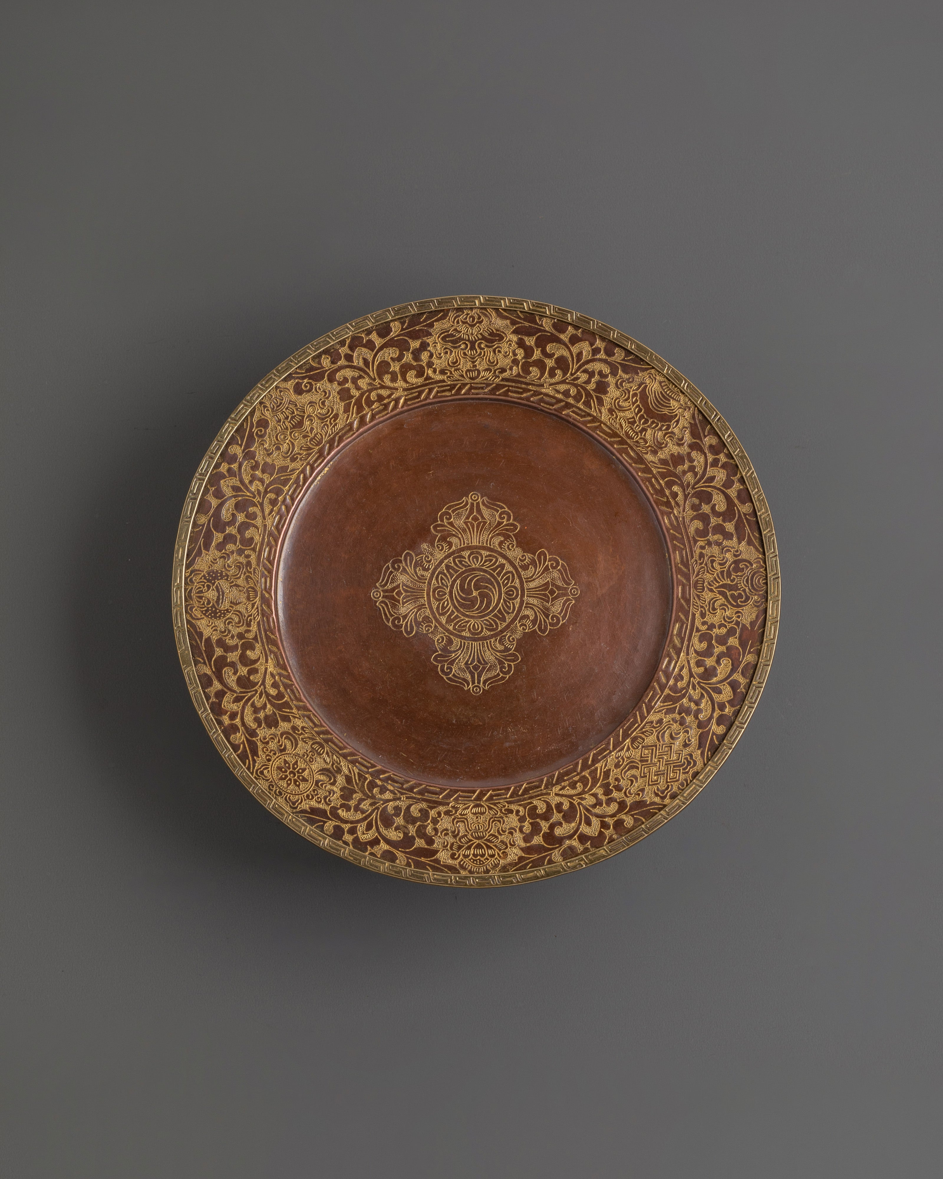 Himalayan Mandala Offering Set | Tibetan Copper Ritual Piece with Coral Inlay