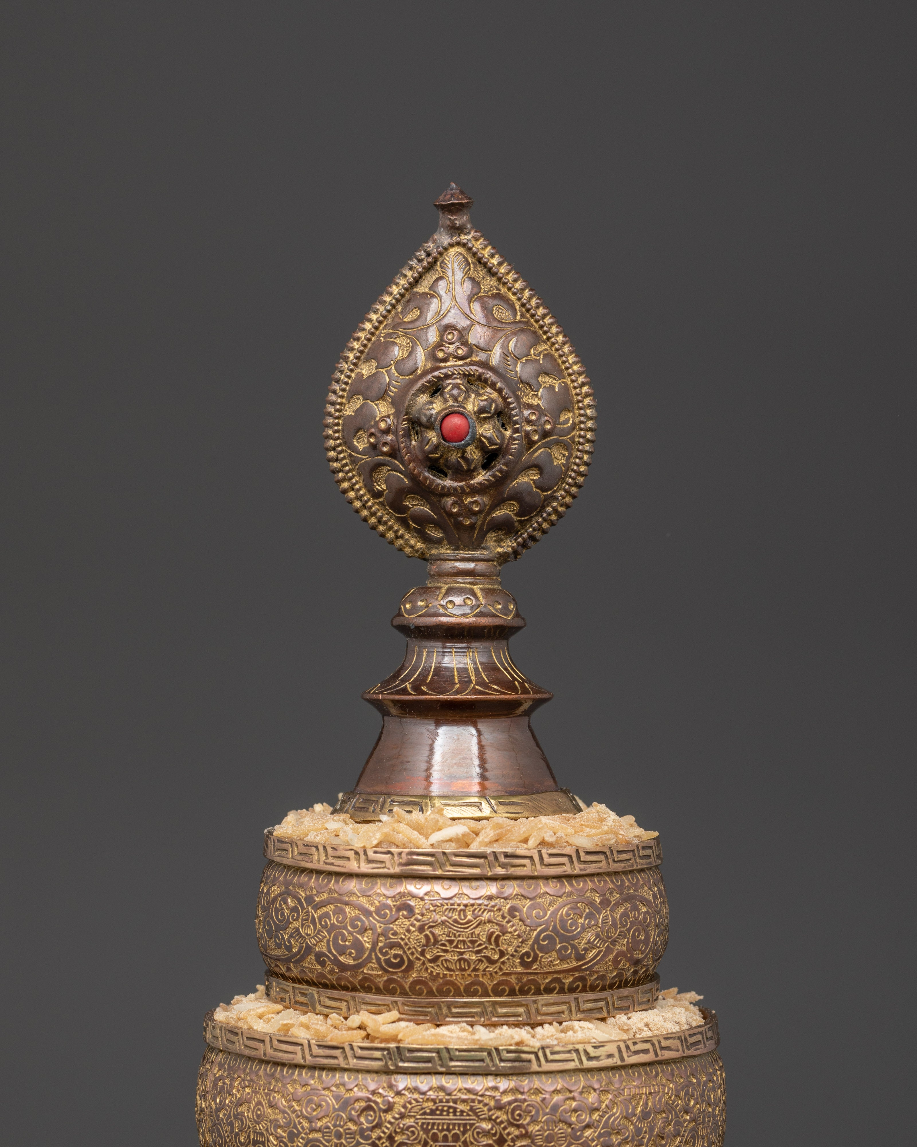 Himalayan Mandala Offering Set | Tibetan Copper Ritual Piece with Coral Inlay