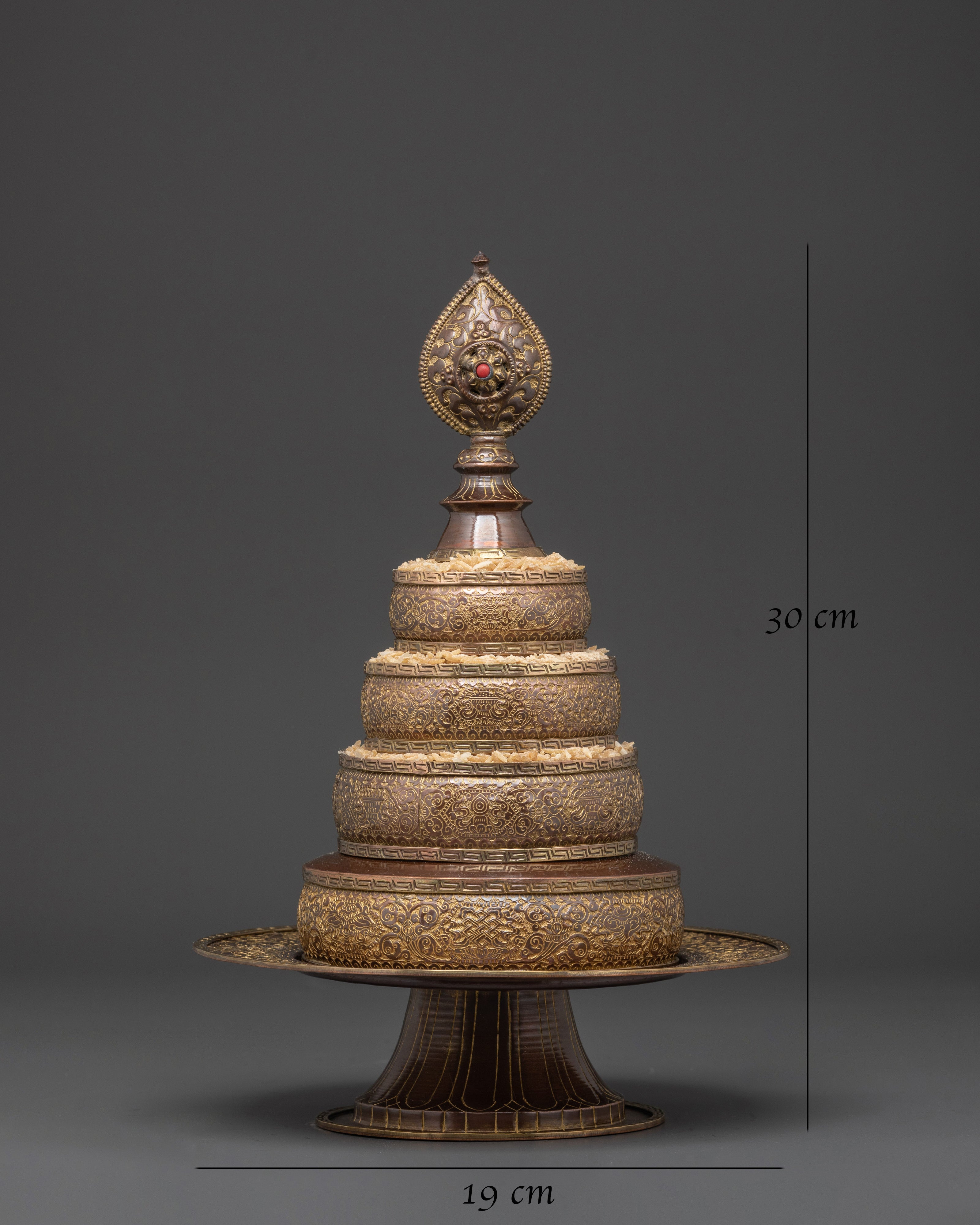 Himalayan Mandala Offering Set | Tibetan Copper Ritual Piece with Coral Inlay