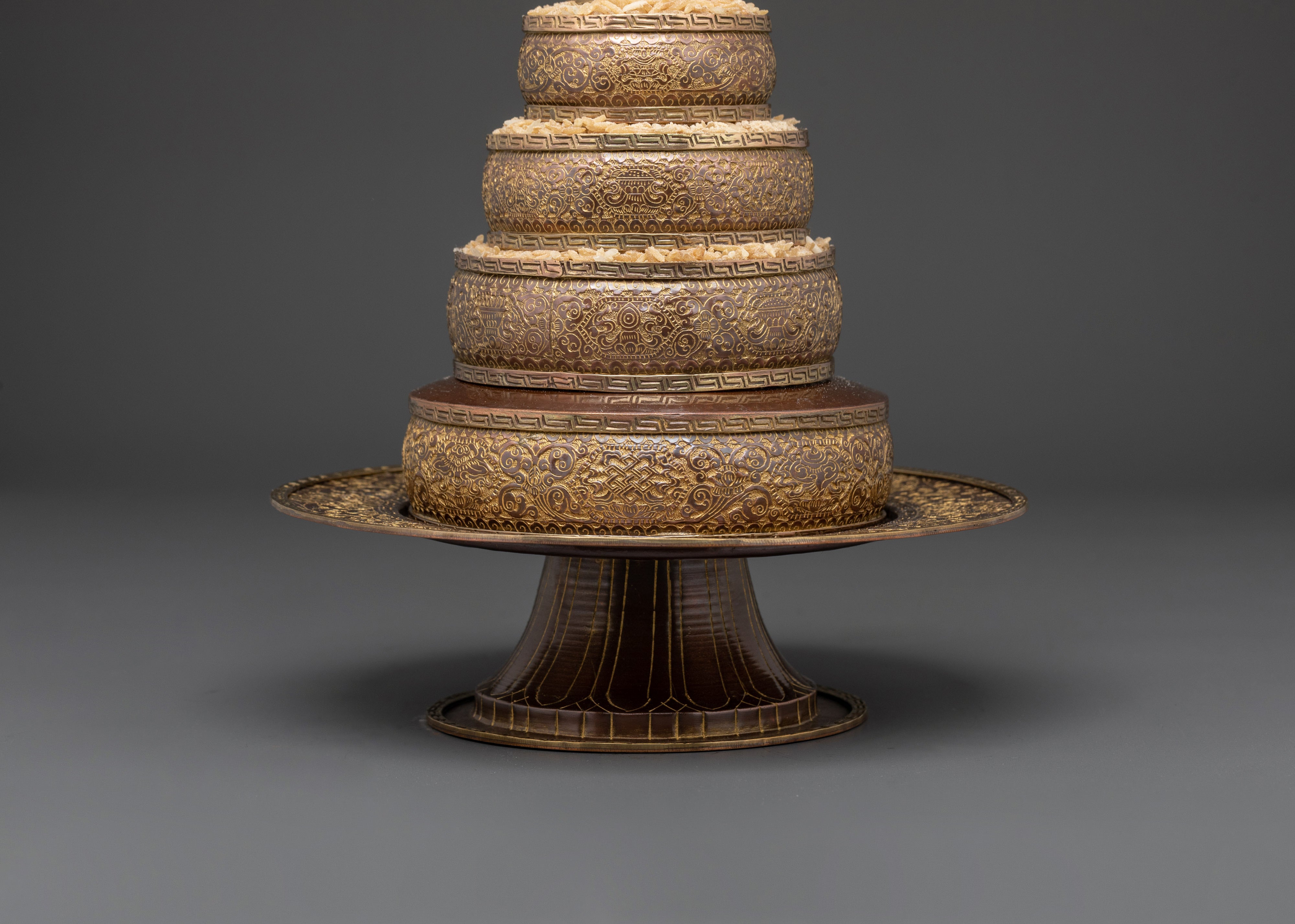 Himalayan Mandala Offering Set | Tibetan Copper Ritual Piece with Coral Inlay
