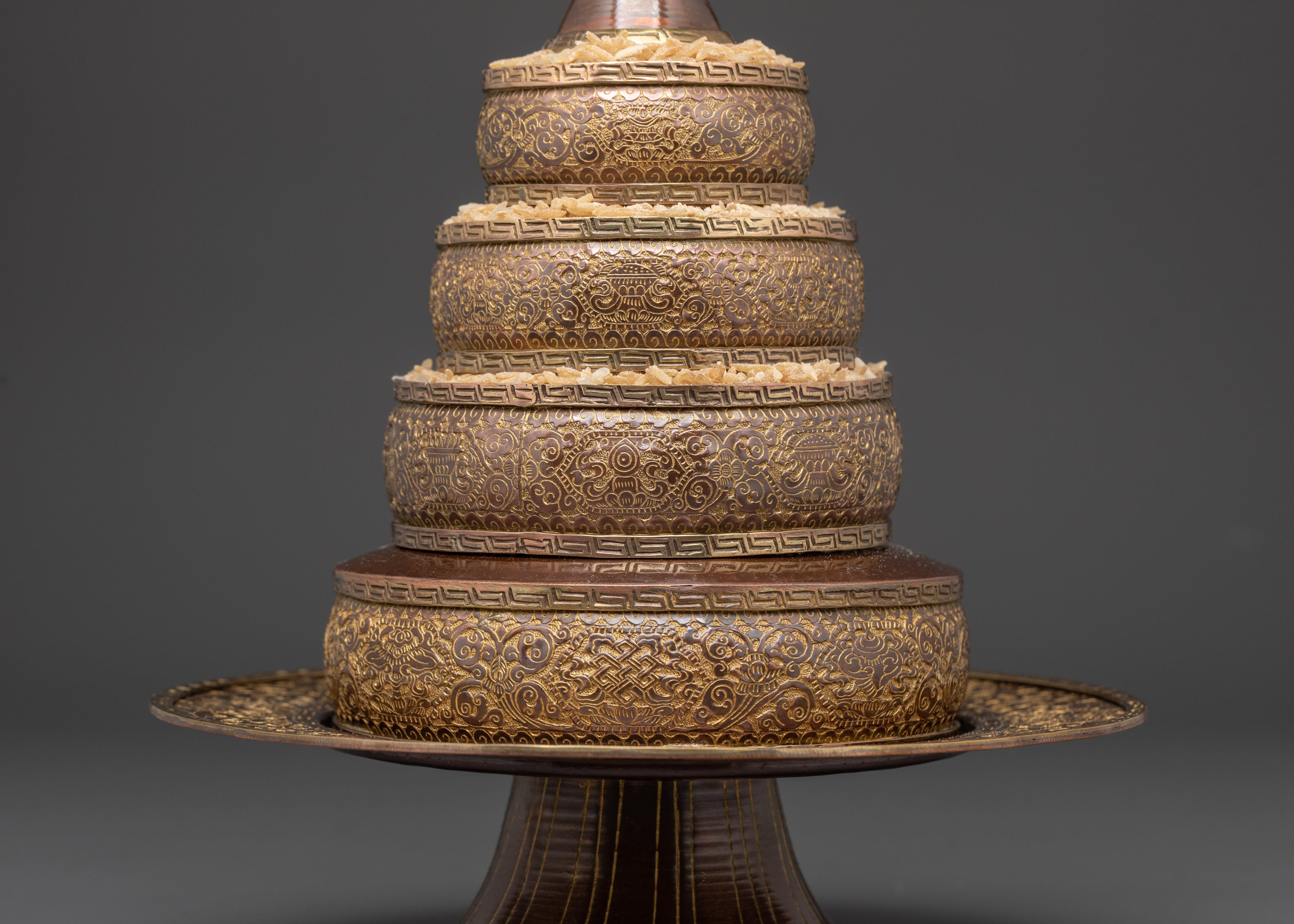 Himalayan Mandala Offering Set | Tibetan Copper Ritual Piece with Coral Inlay
