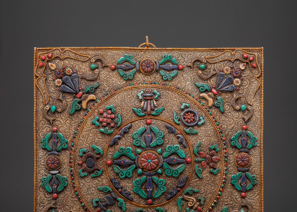 Spiritual Bishow Vajra Wall Hanging | Gold Plated Copper Art