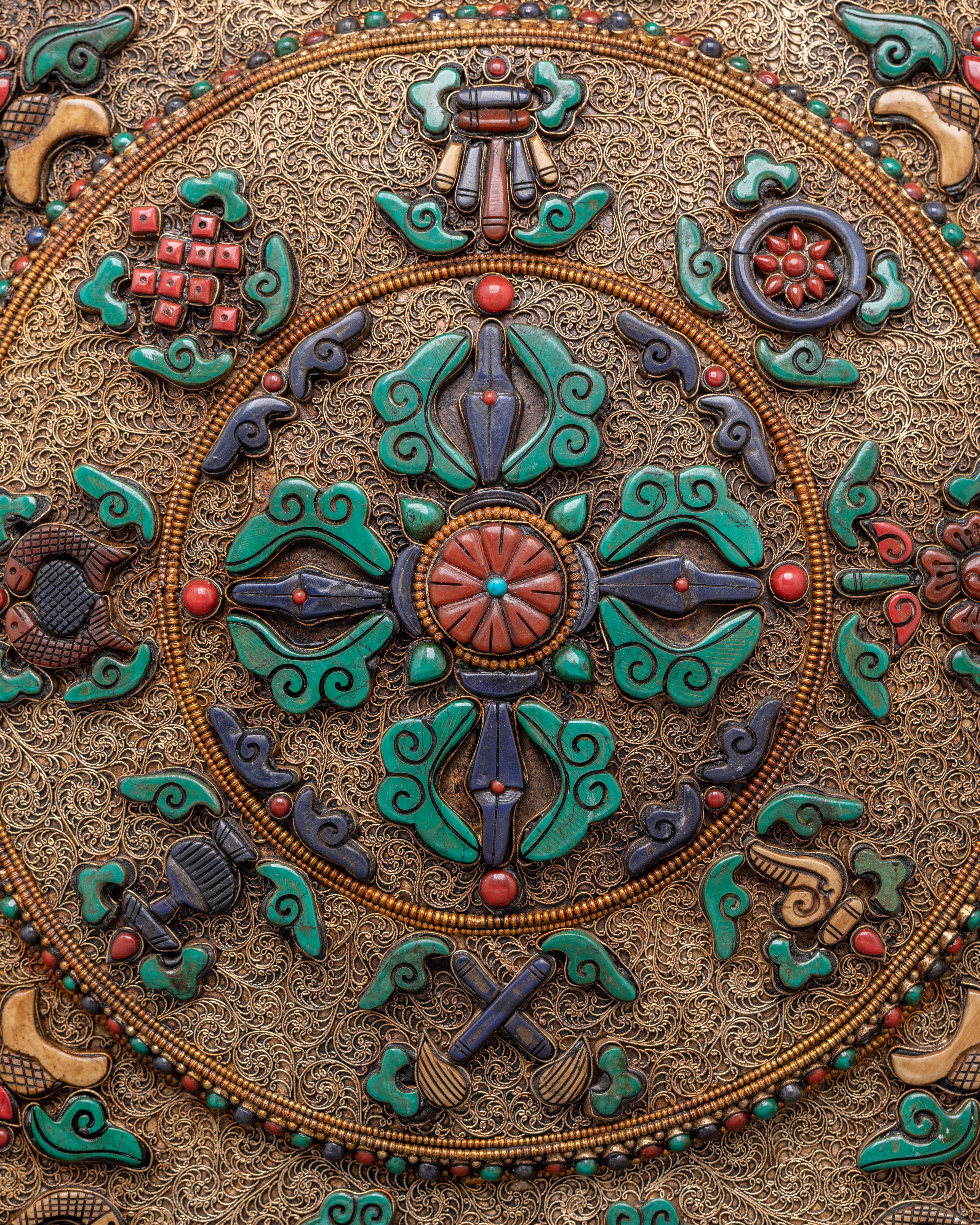 Spiritual Bishow Vajra Wall Hanging | Gold Plated Copper Art