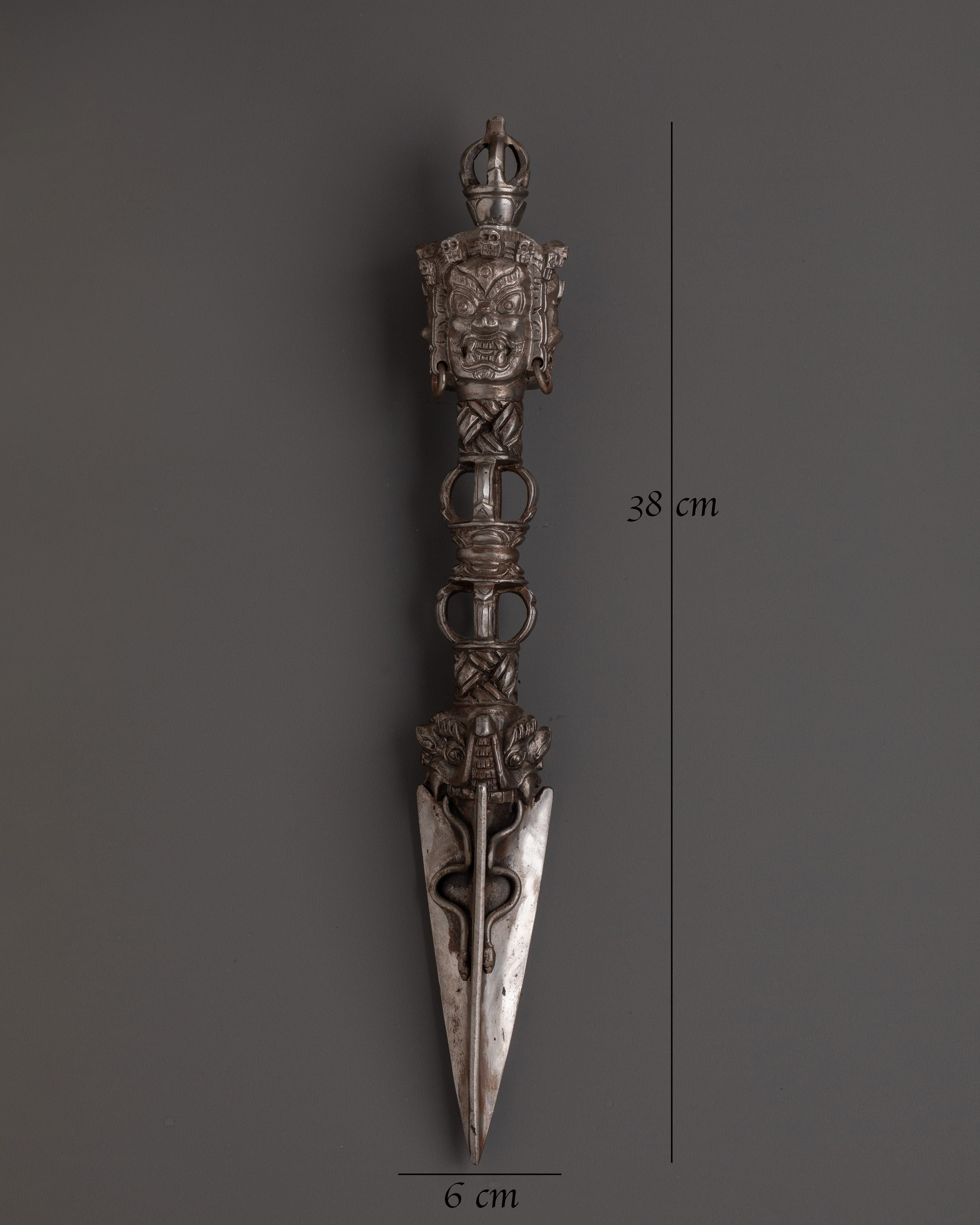 Handcrafted Three-Faced Iron Phurba Dagger | Vajrakilaya Tantric Ritual Tool