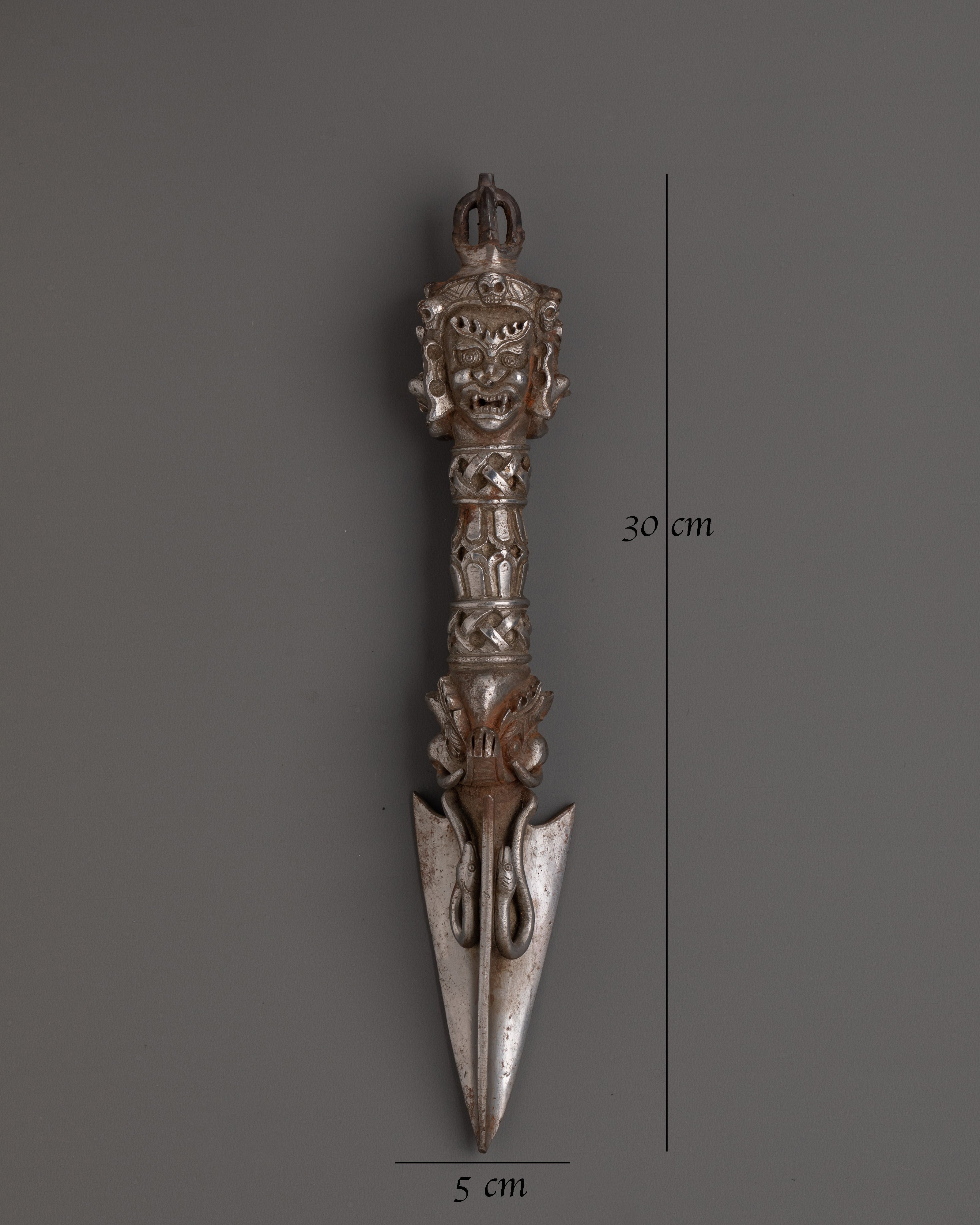 Three-Faced Iron Phurba Dagger | Vajrakilaya Tantric Ritual Tool for Protection
